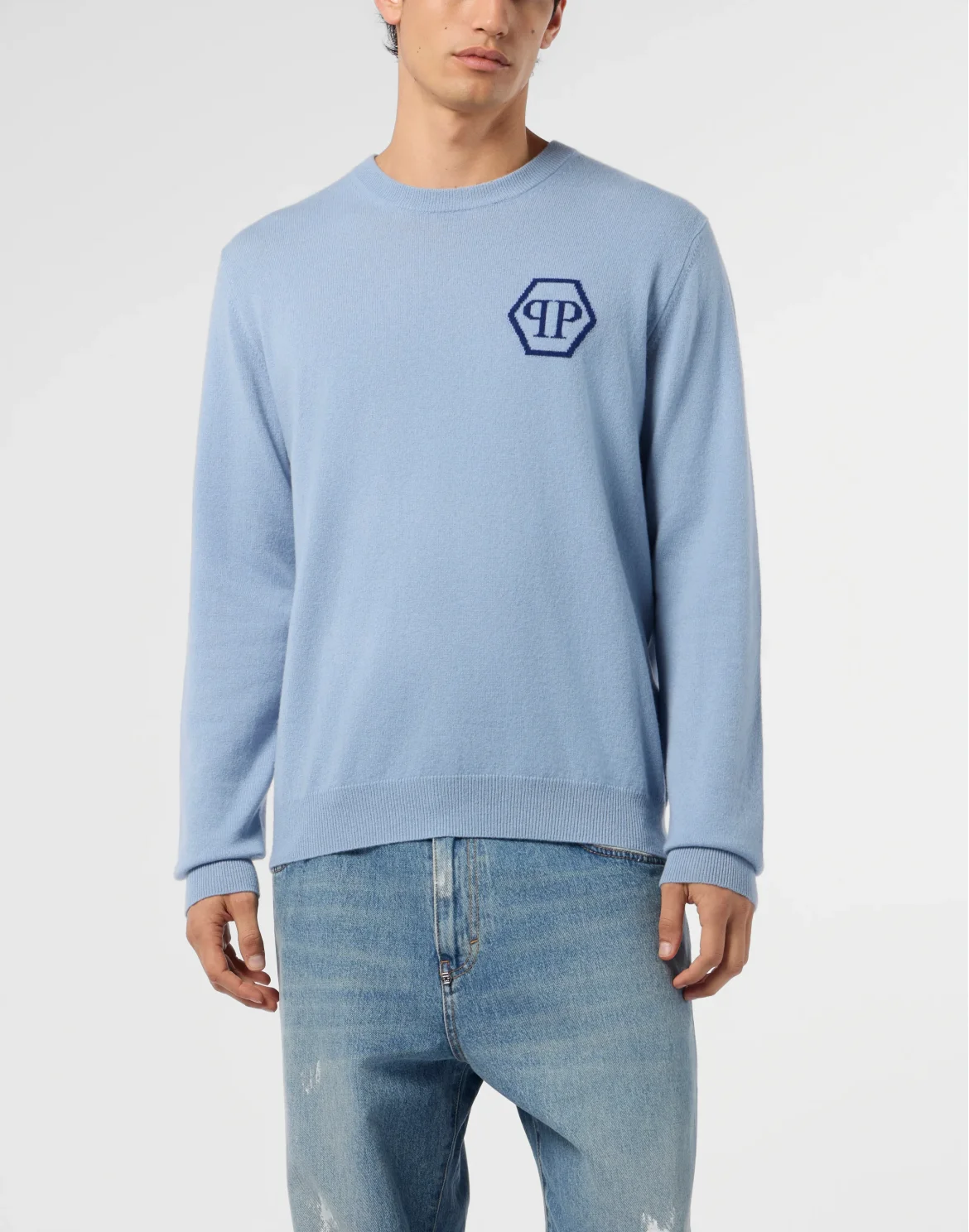 Cashmere Roundneck Pullover Jacquard Hexagon, цвет: Голубой