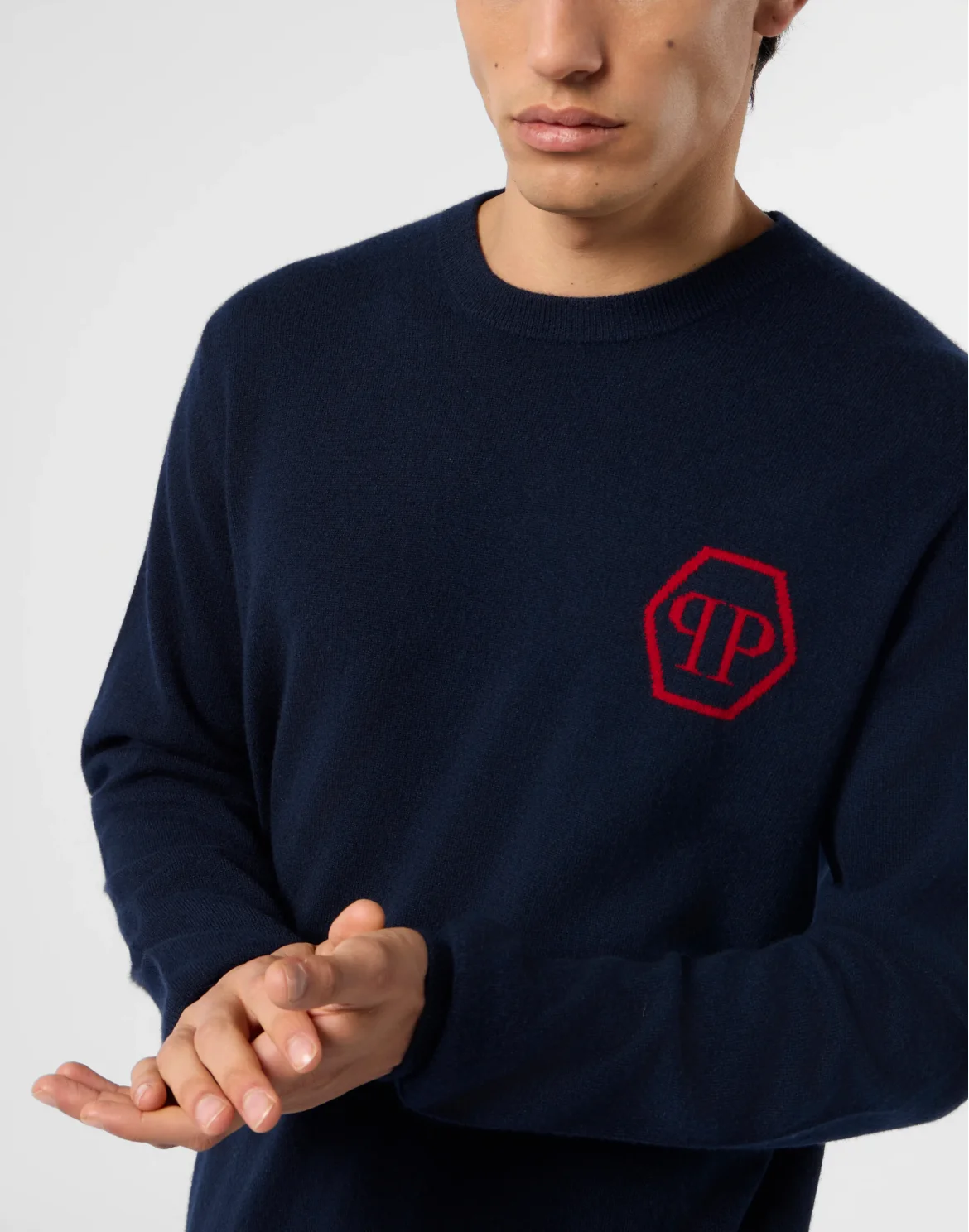 Cashmere Roundneck Pullover Jacquard Hexagon, цвет: Синий