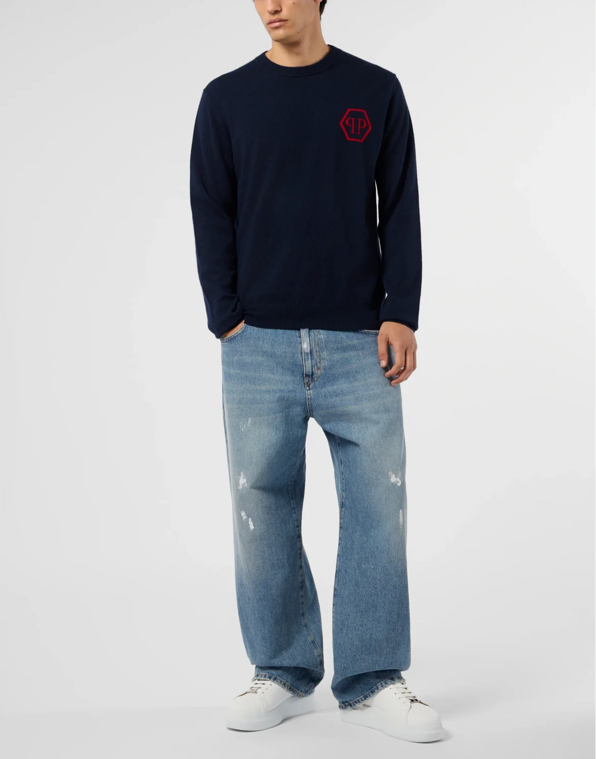 Cashmere Roundneck Pullover Jacquard Hexagon, цвет: Синий