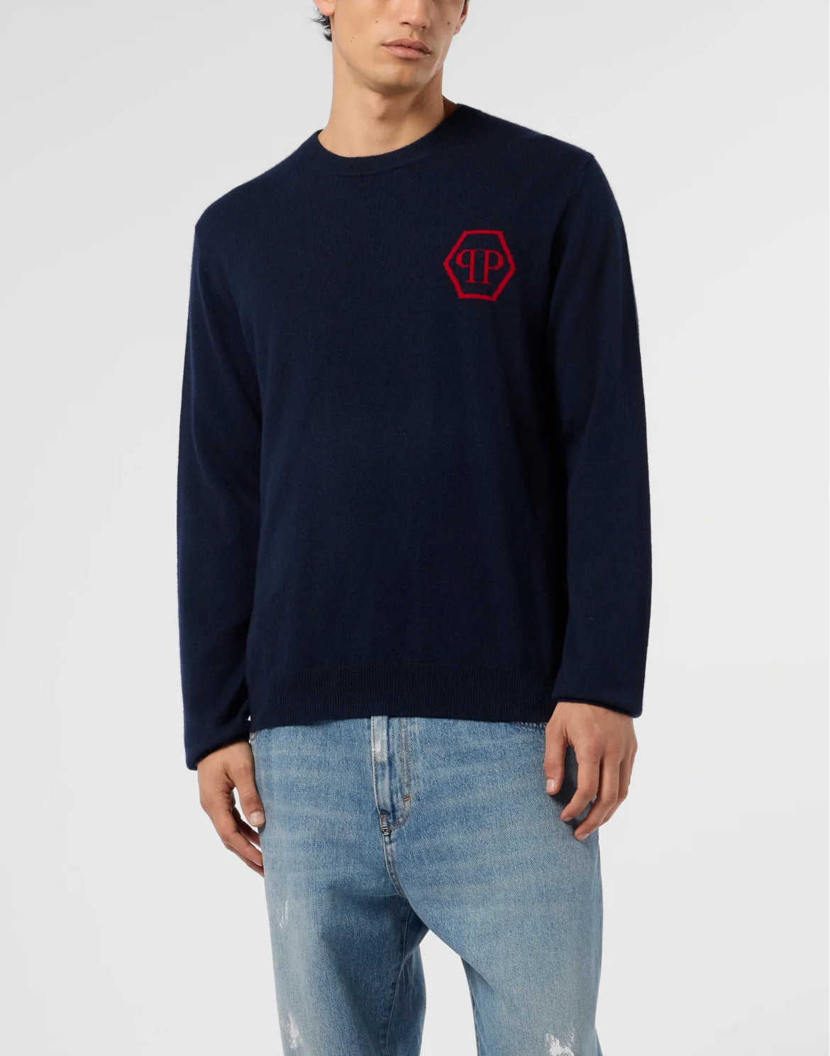 Cashmere Roundneck Pullover Jacquard Hexagon, цвет: Синий