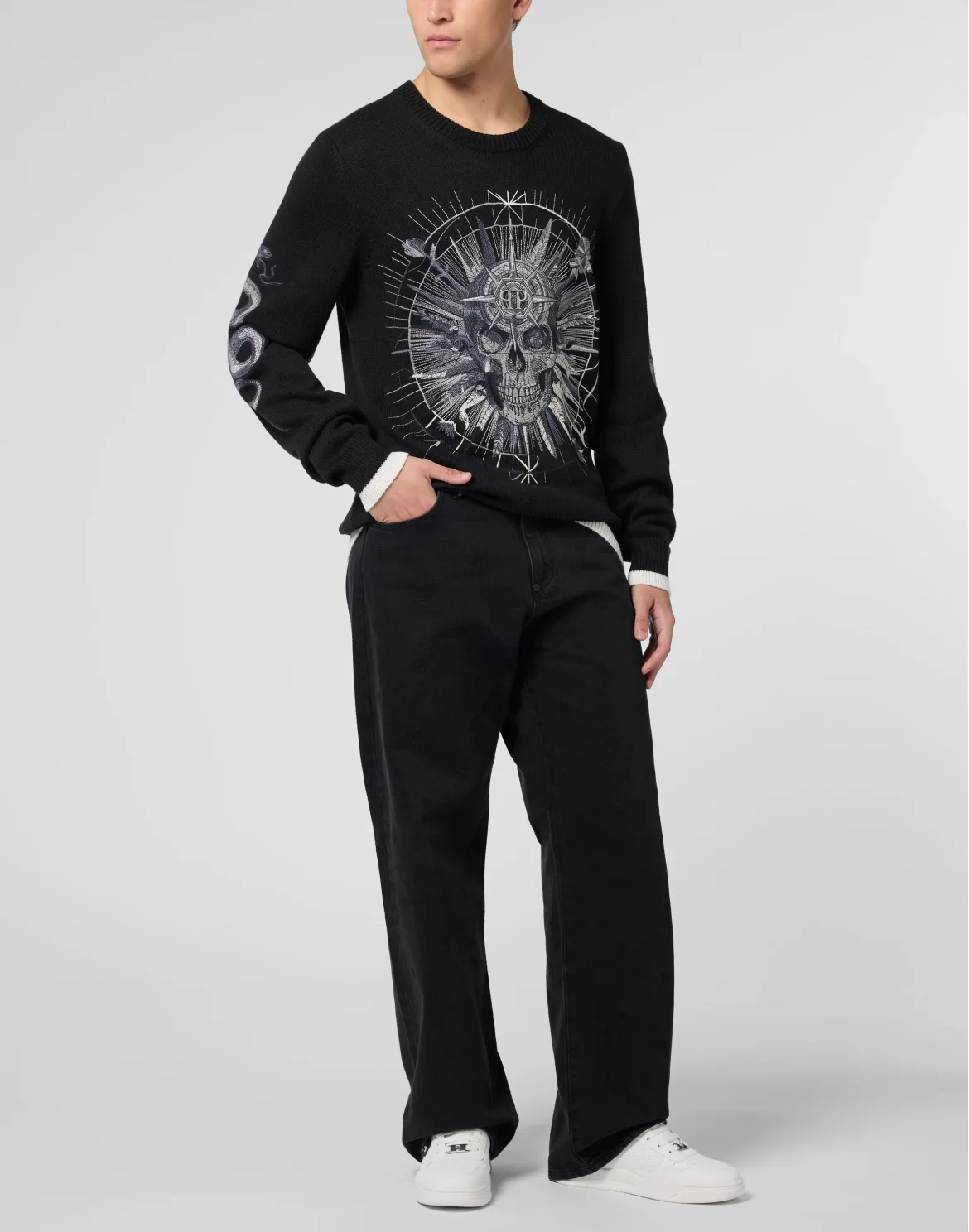 Round Neck Pullover Tattoo, цвет: Черный