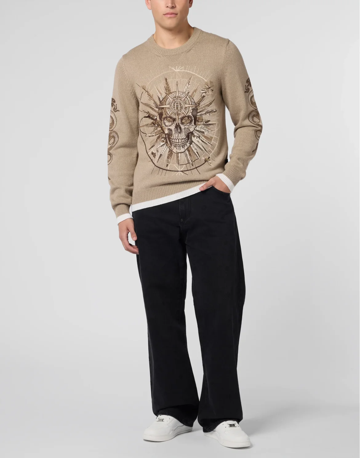 Round Neck Pullover Tattoo, цвет: Бежевый