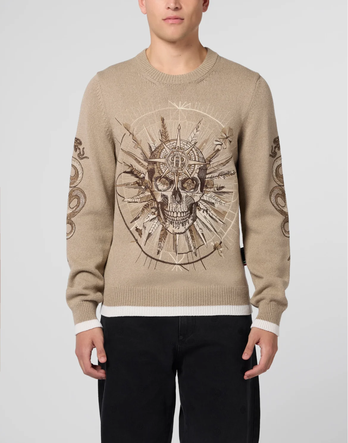 Round Neck Pullover Tattoo, цвет: Бежевый