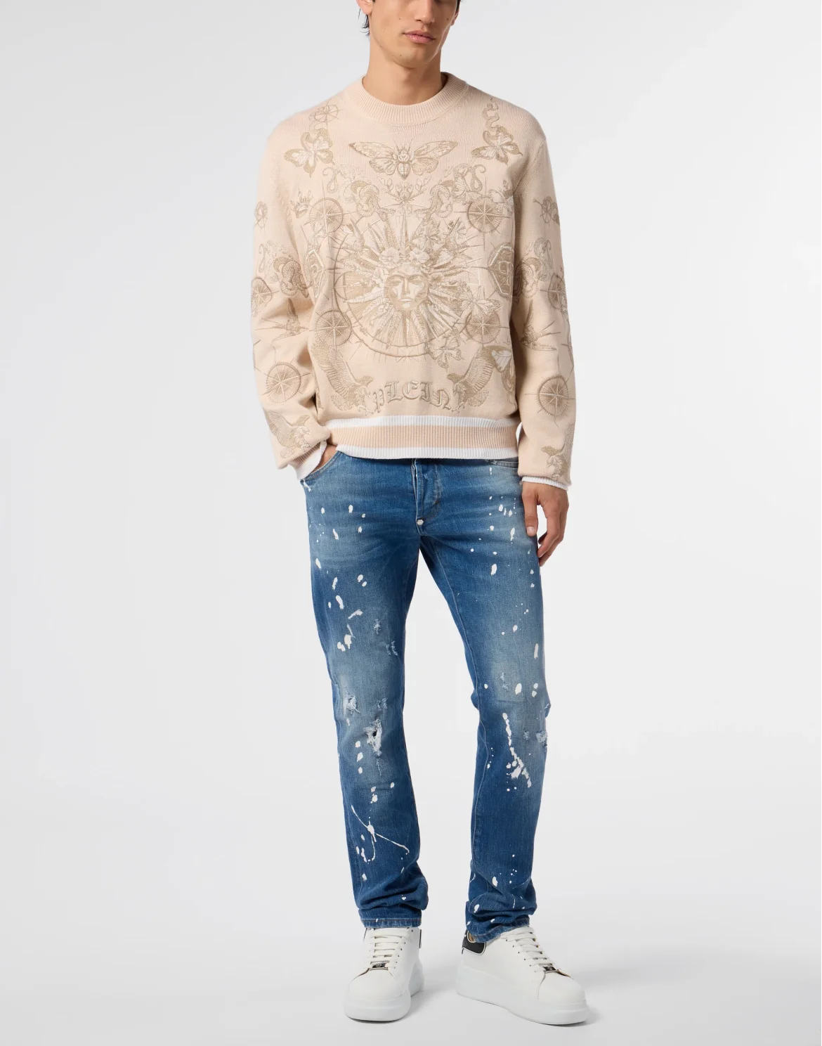 Round Neck Pullover Tattoo, цвет: Бежевый