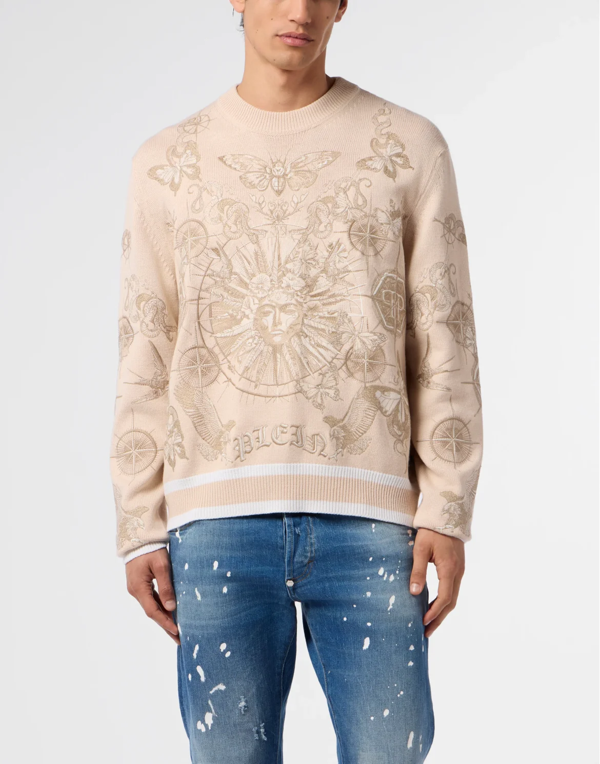Round Neck Pullover Tattoo, цвет: Бежевый