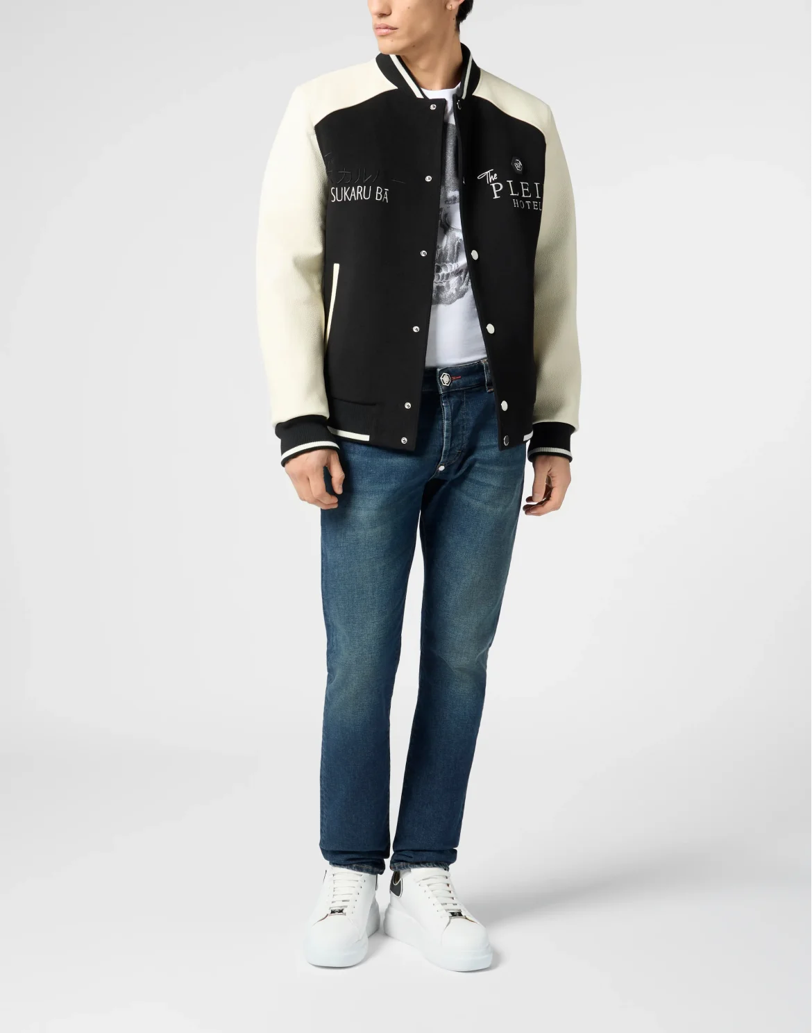 Wool & Leather Varsity Bomber Jacket Dragons, цвет: Черный