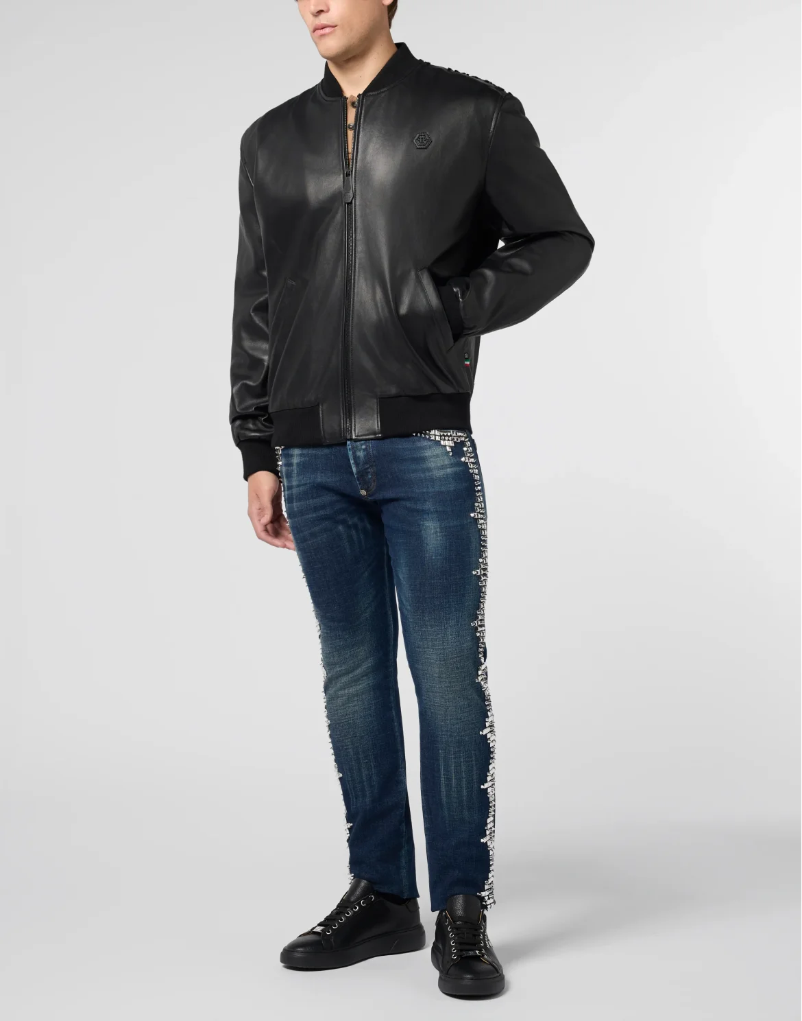 Leather Bomber Dragon Skull, цвет: Черный