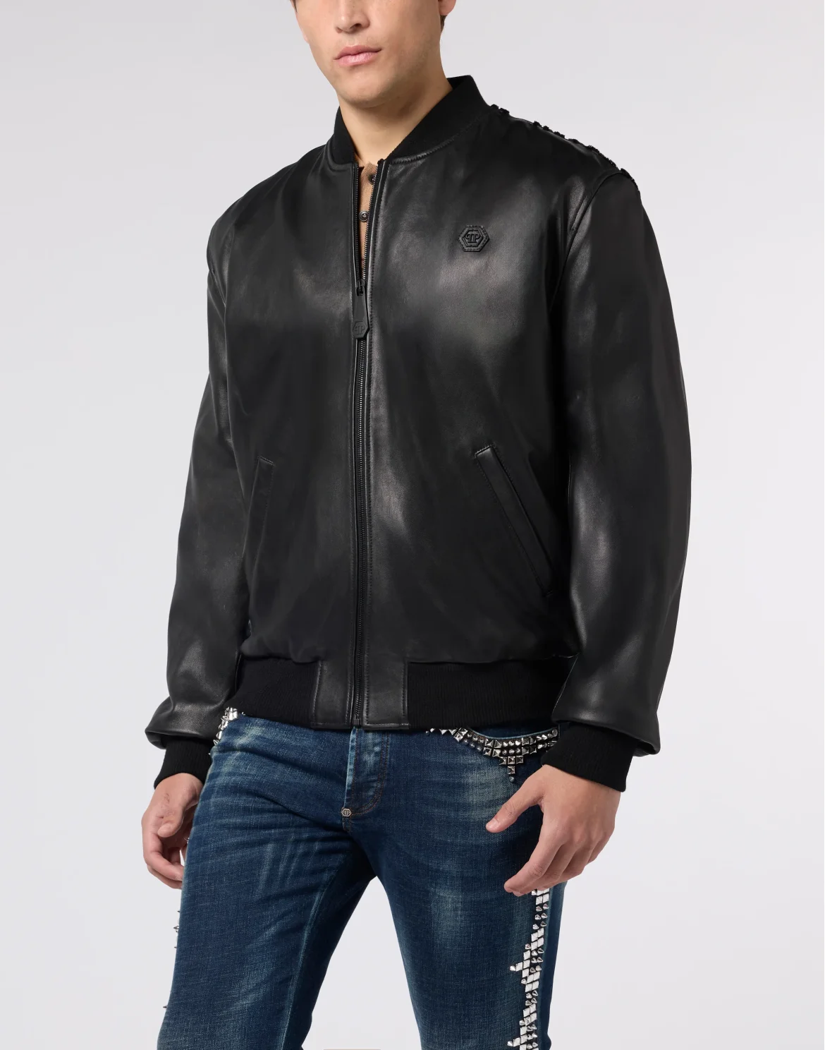 Leather Bomber Dragon Skull, цвет: Черный