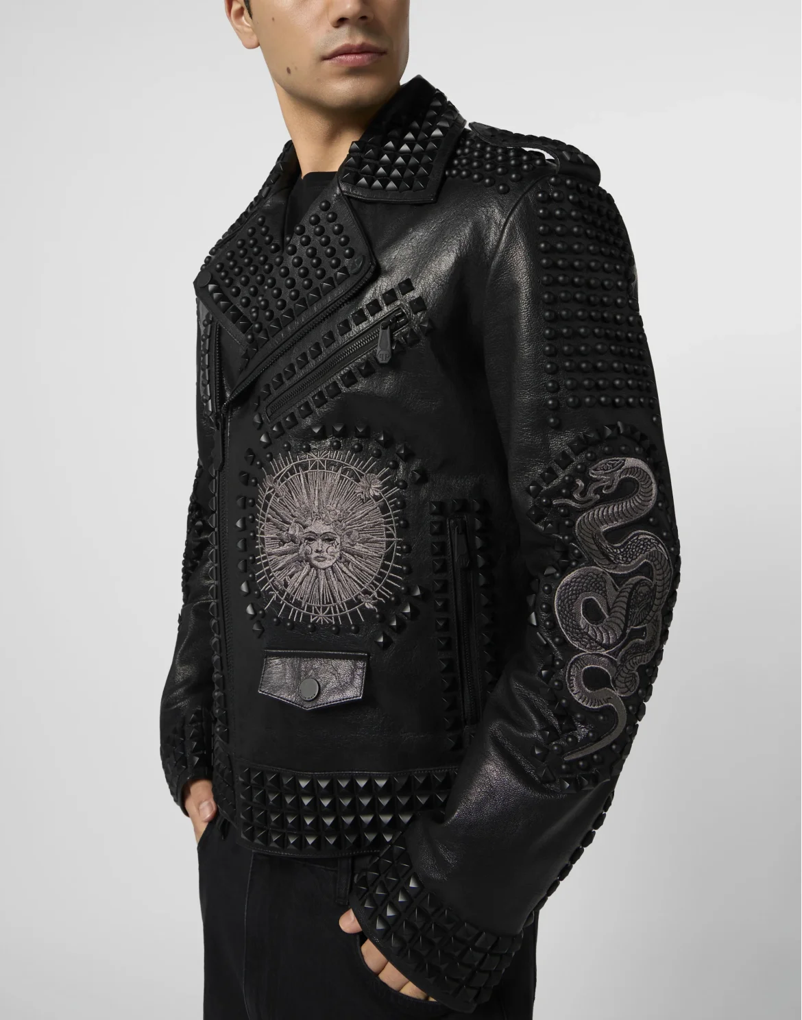 Vintage Leather Biker Jacket Tattoo Patches & Studs, цвет: Черный
