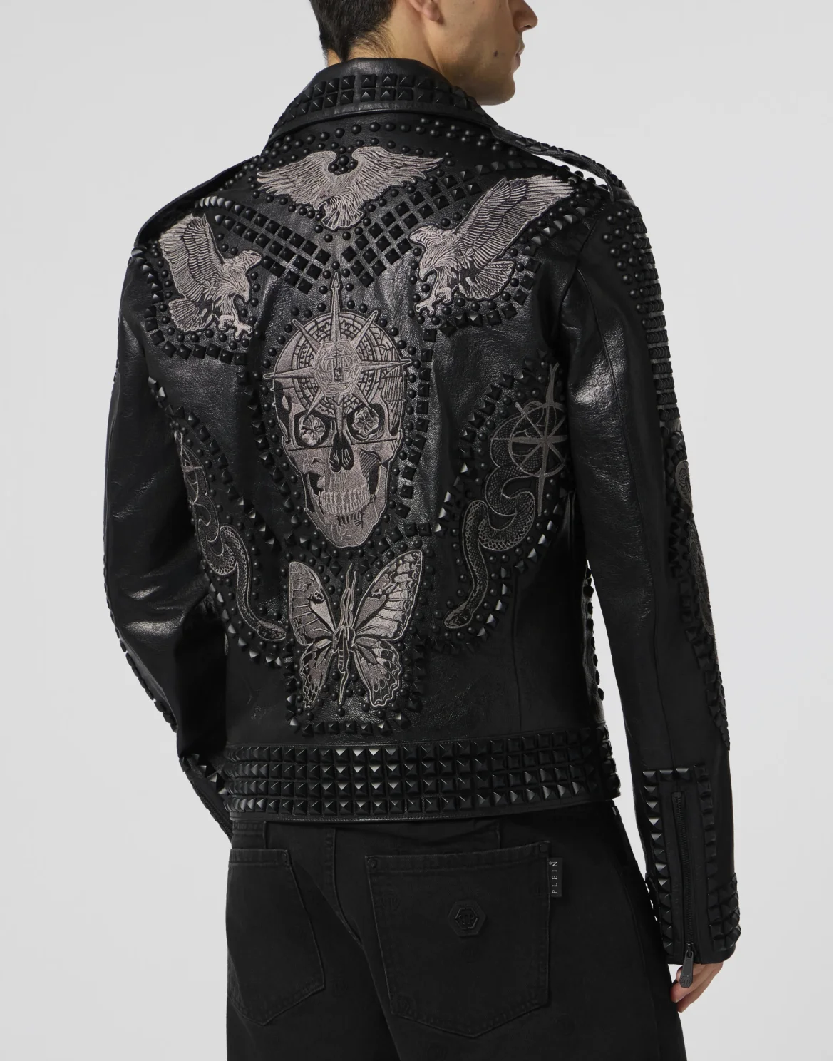 Vintage Leather Biker Jacket Tattoo Patches & Studs, цвет: Черный