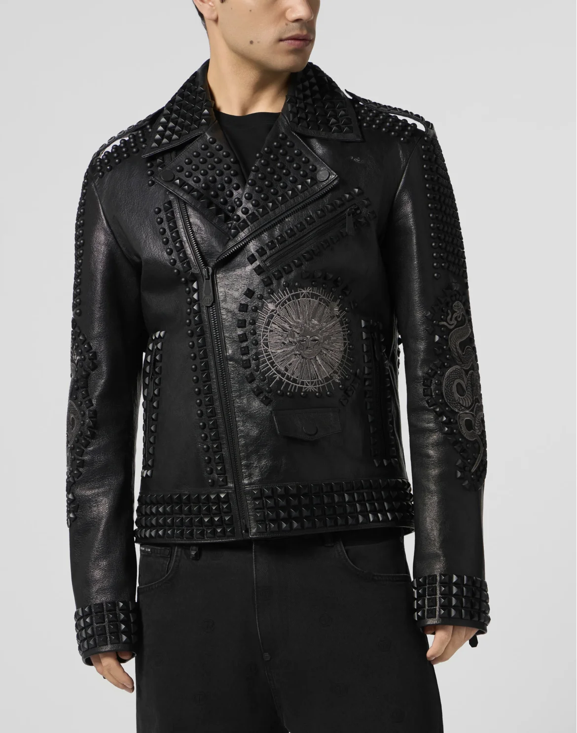 Vintage Leather Biker Jacket Tattoo Patches & Studs, цвет: Черный