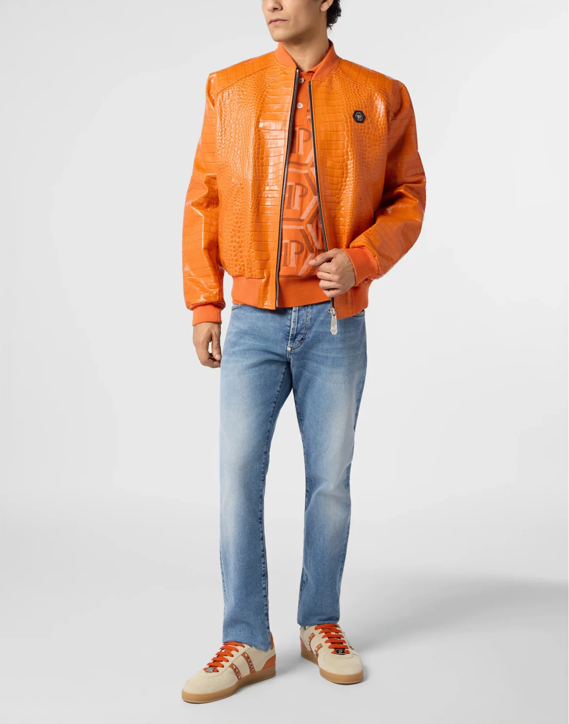 Leather Bomber Jacket Cocco, цвет: Оранжевый