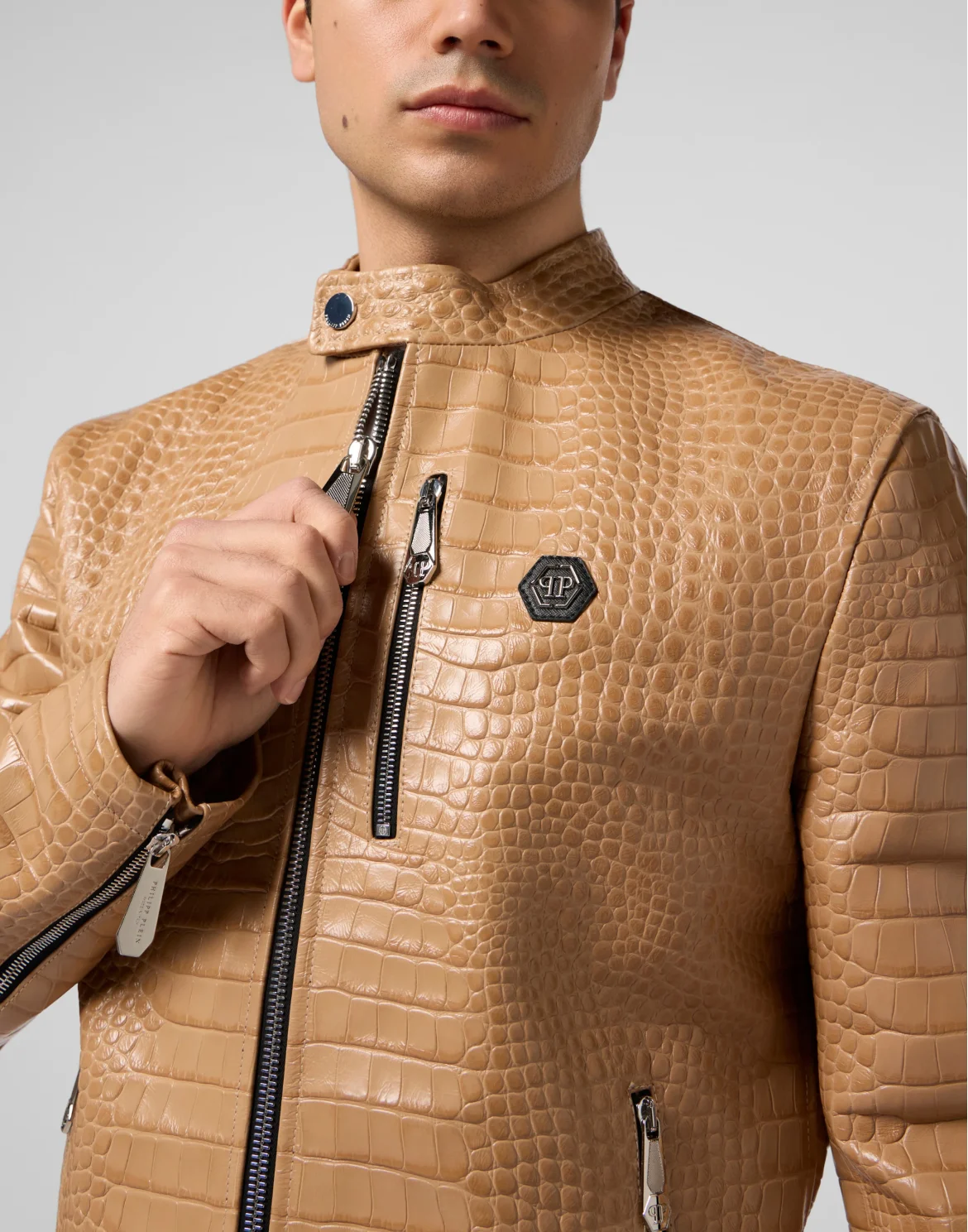 Leather Moto Jacket Cocco, цвет: Бежевый
