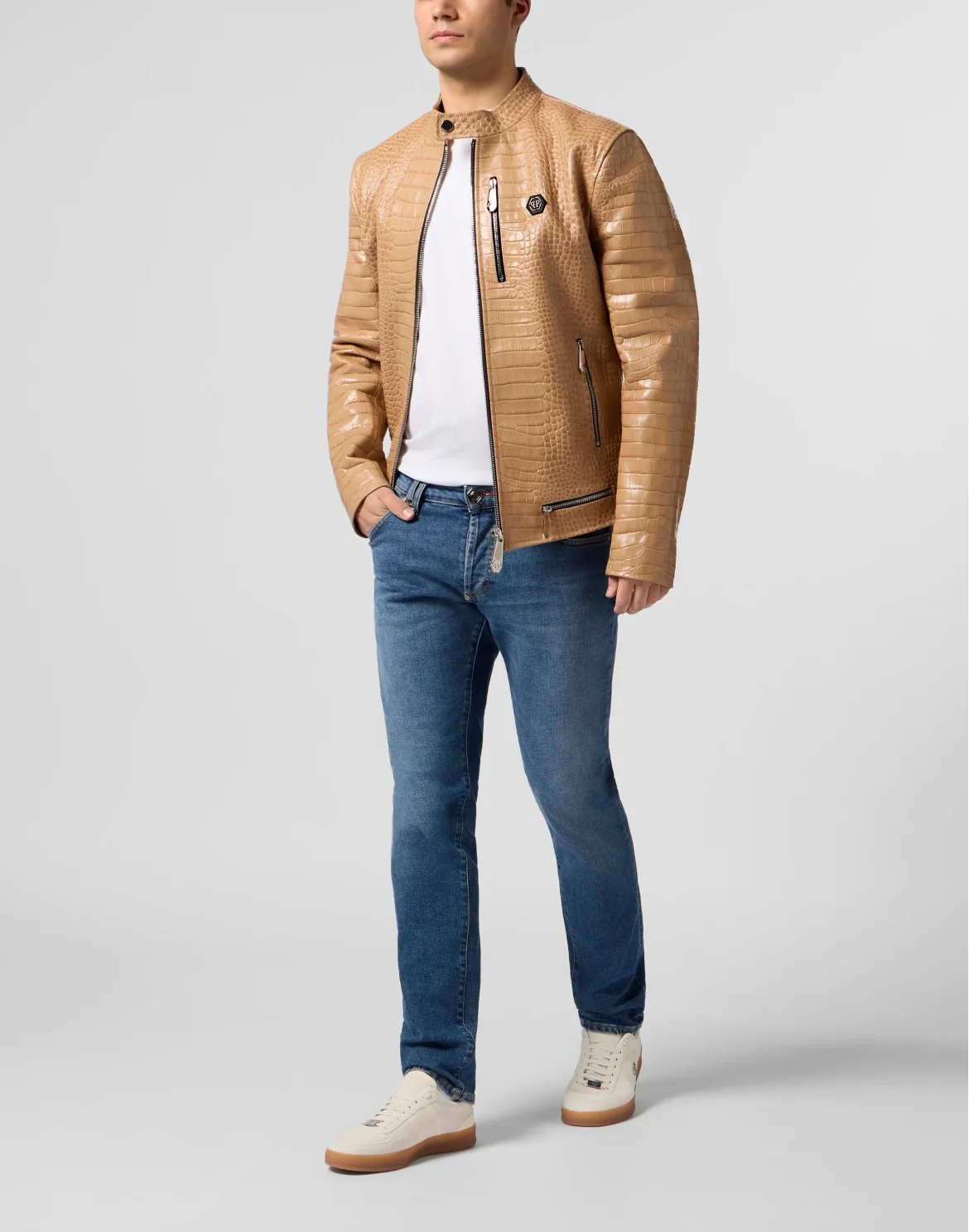Leather Moto Jacket Cocco, цвет: Бежевый
