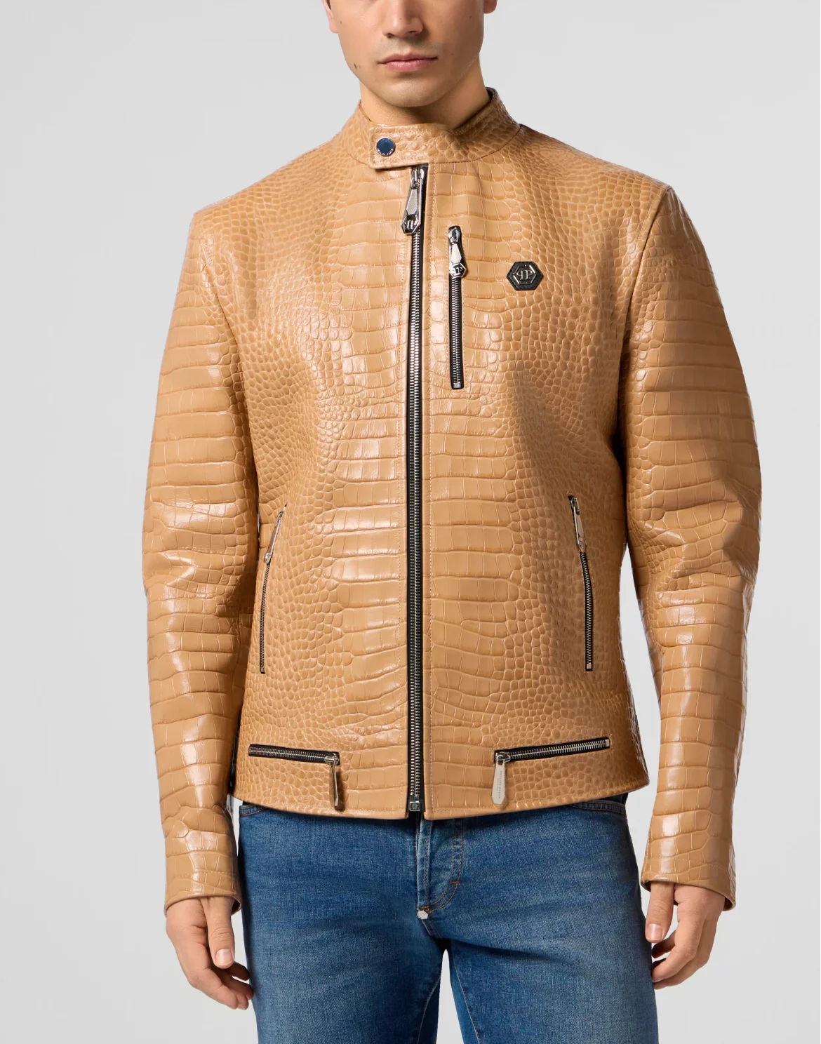 Leather Moto Jacket Cocco, цвет: Бежевый