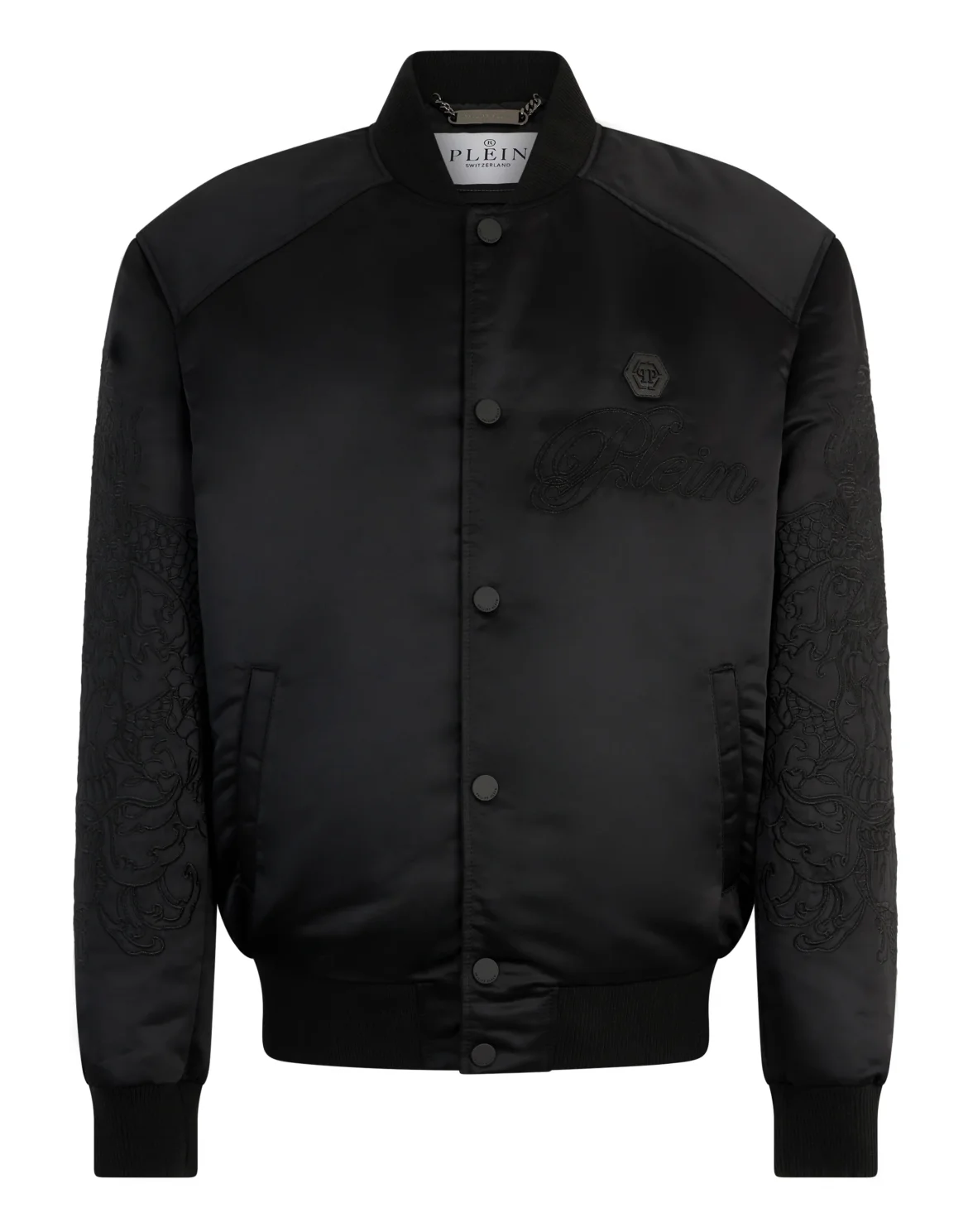 Satin Bomber Jacket Skull Dragons Dragons, цвет: Черный