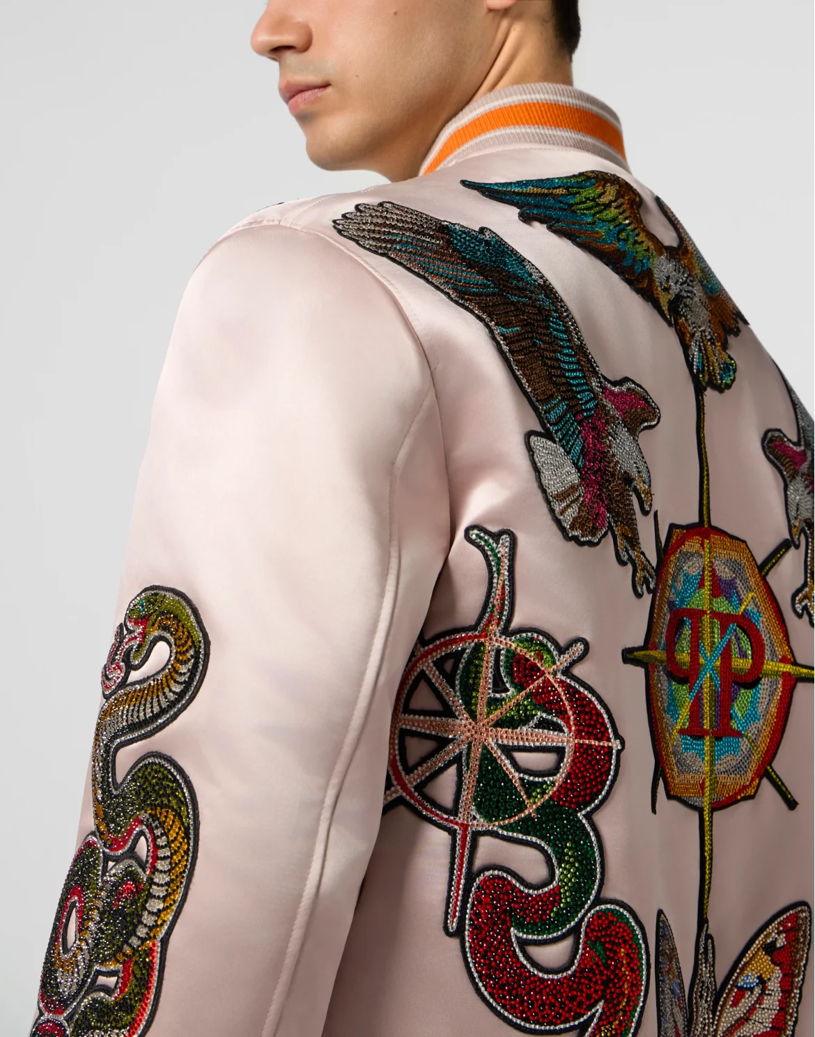 Shiny Satin Bomber Tattoo Patches Strass, цвет: Бежевый