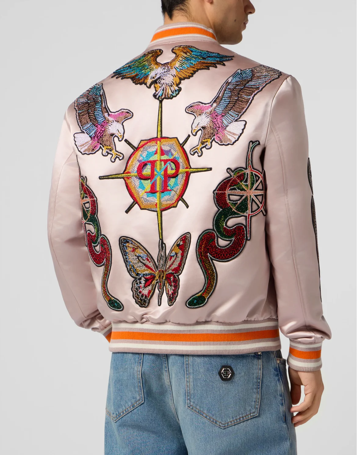 Shiny Satin Bomber Tattoo Patches Strass, цвет: Бежевый