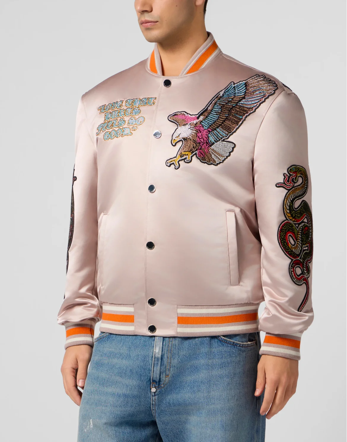 Shiny Satin Bomber Tattoo Patches Strass, цвет: Бежевый