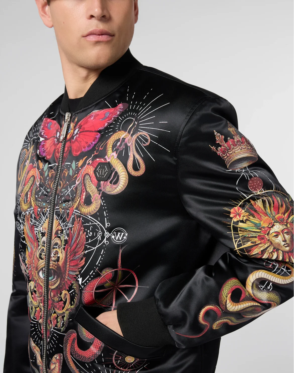 Printed Nylon Bomber Tattoo, цвет: Черный