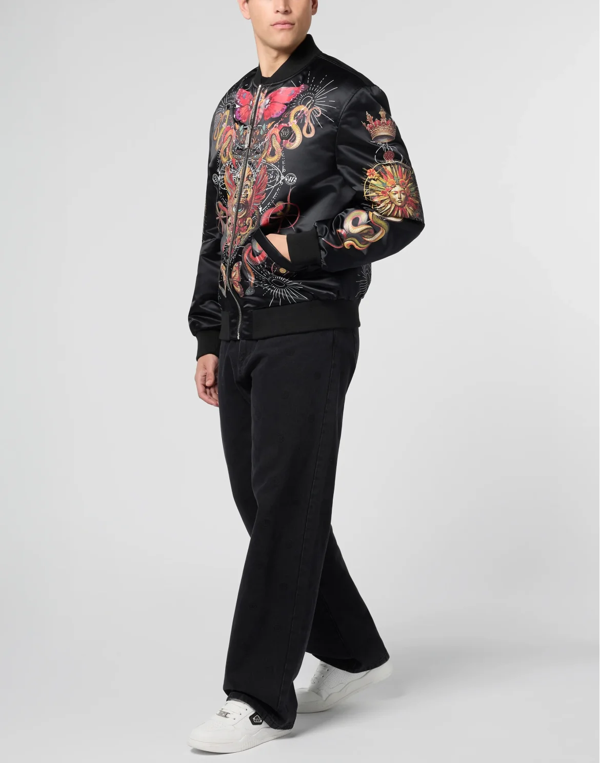 Printed Nylon Bomber Tattoo, цвет: Черный