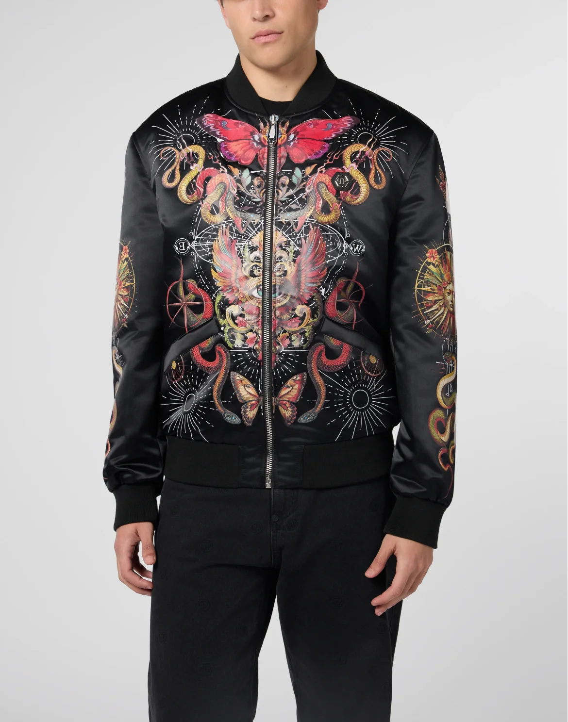 Printed Nylon Bomber Tattoo, цвет: Черный