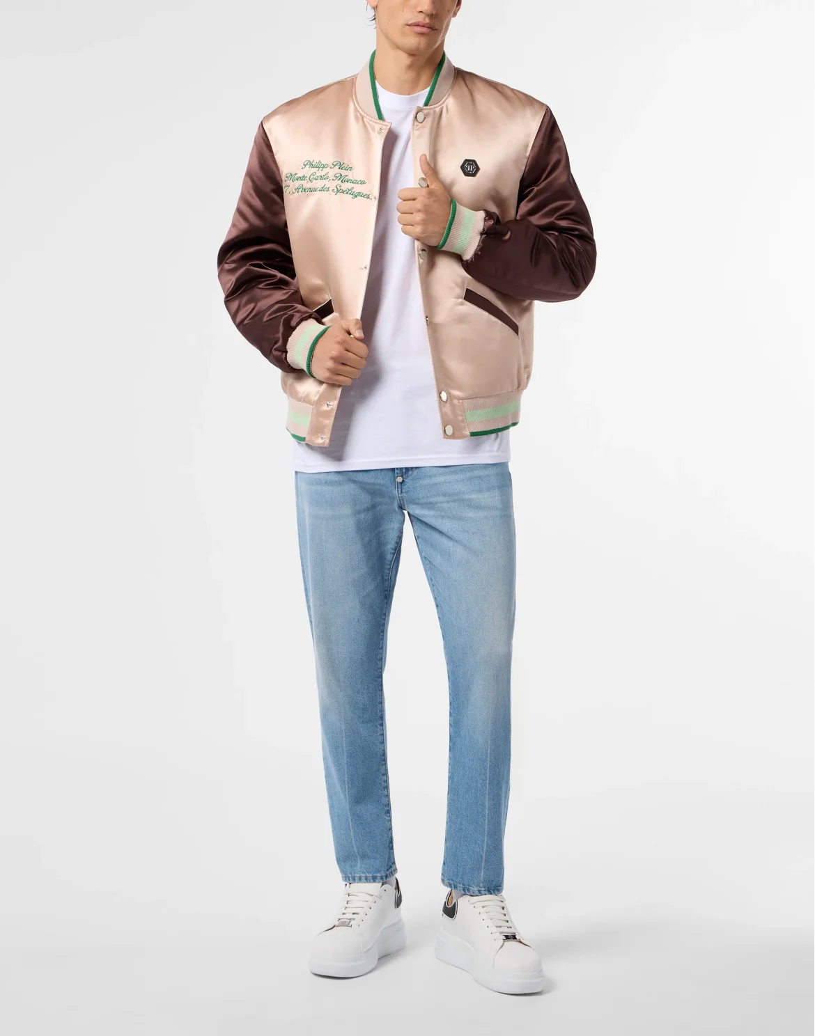 Shiny Satin College Bomber Signature Monte Carlo, цвет: Бежевый