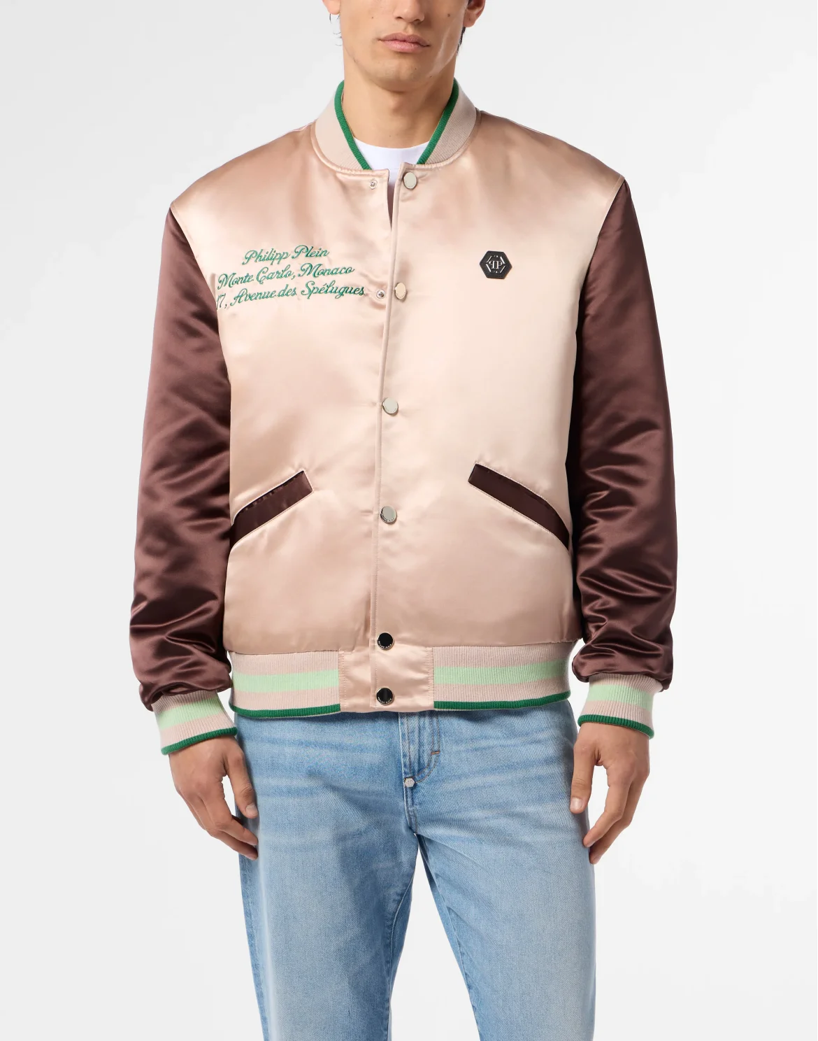 Shiny Satin College Bomber Signature Monte Carlo, цвет: Бежевый