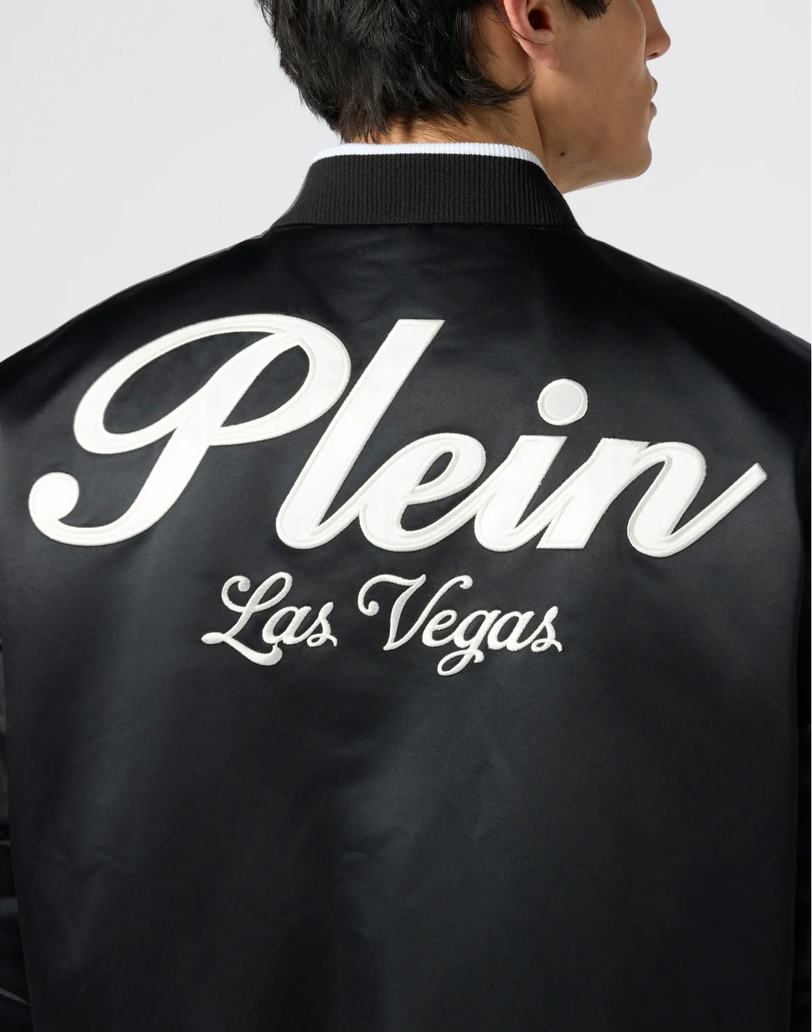 Shiny Satin Varsity Bomber Signature Las Vegas, цвет: Черный