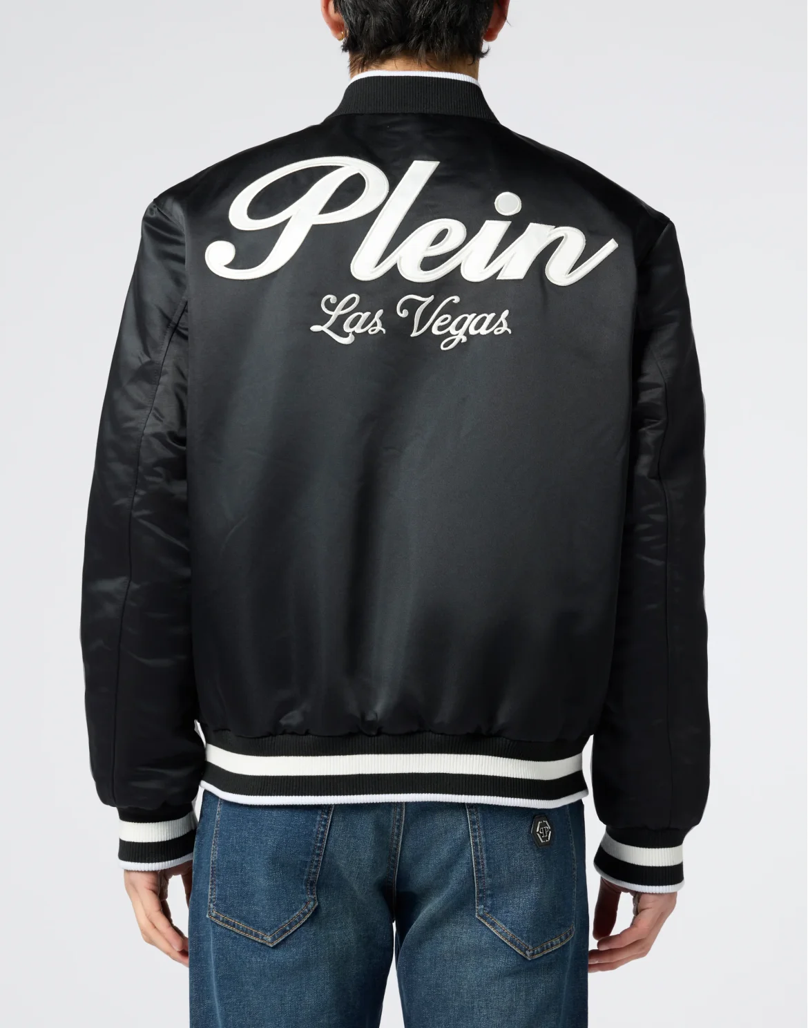 Shiny Satin Varsity Bomber Signature Las Vegas, цвет: Черный