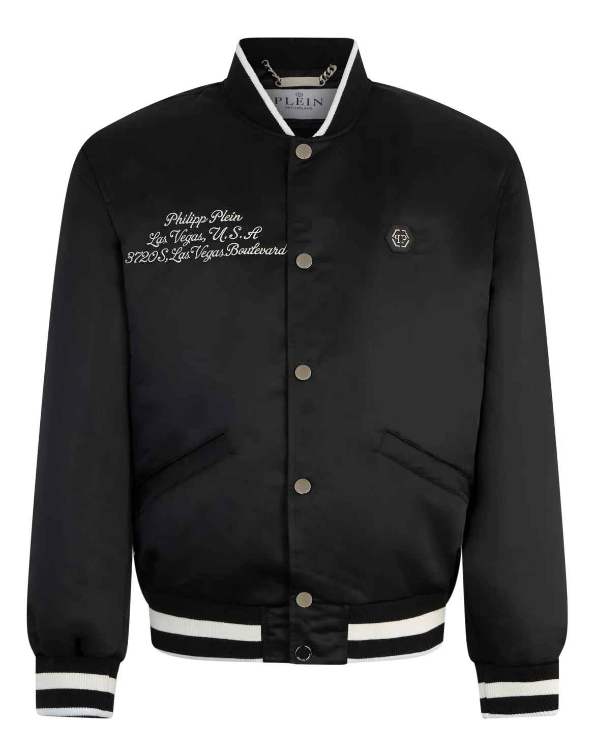 Shiny Satin Varsity Bomber Signature Las Vegas, цвет: Черный