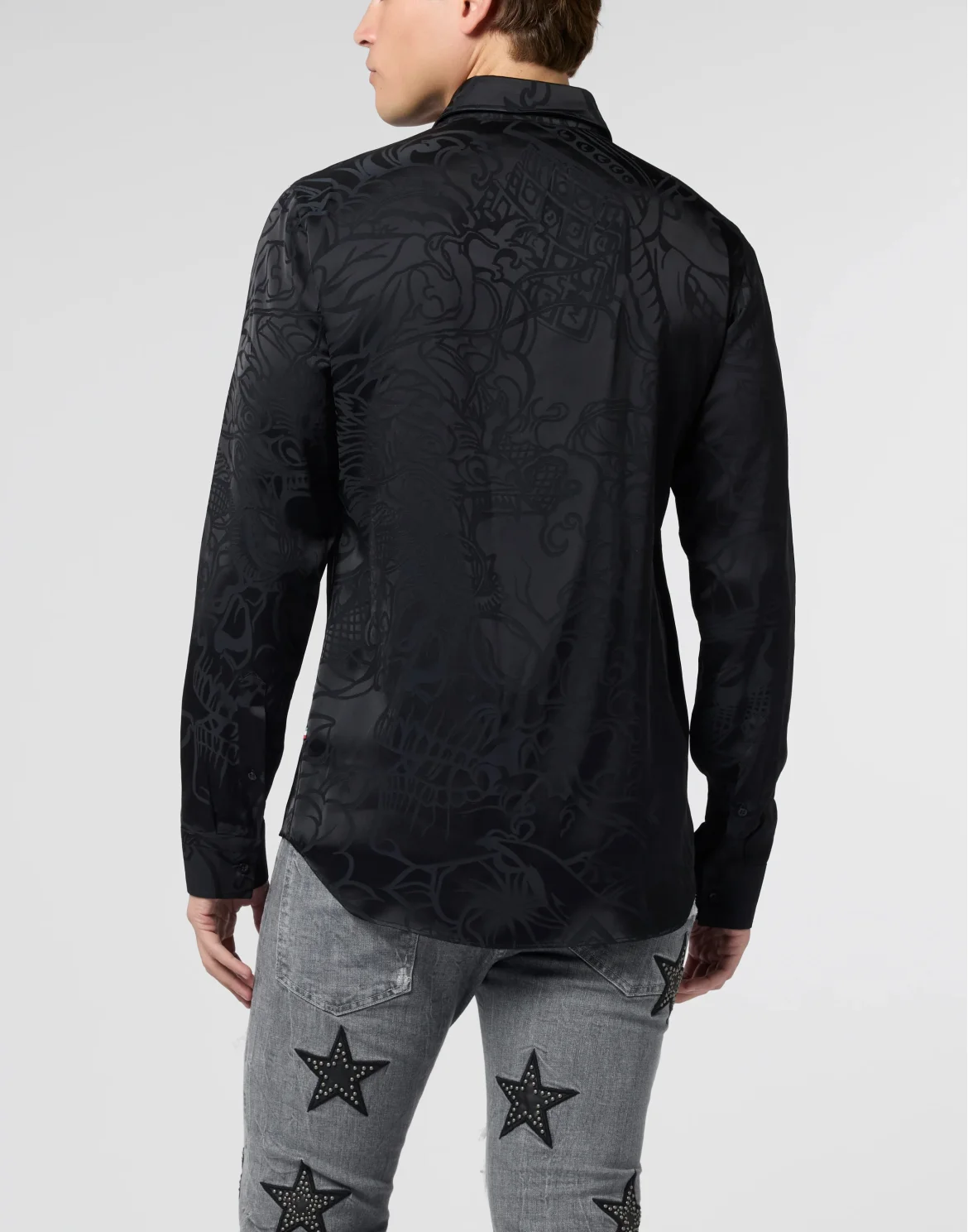 Loose Fit Silk Shirt Dragon Skull, цвет: Черный