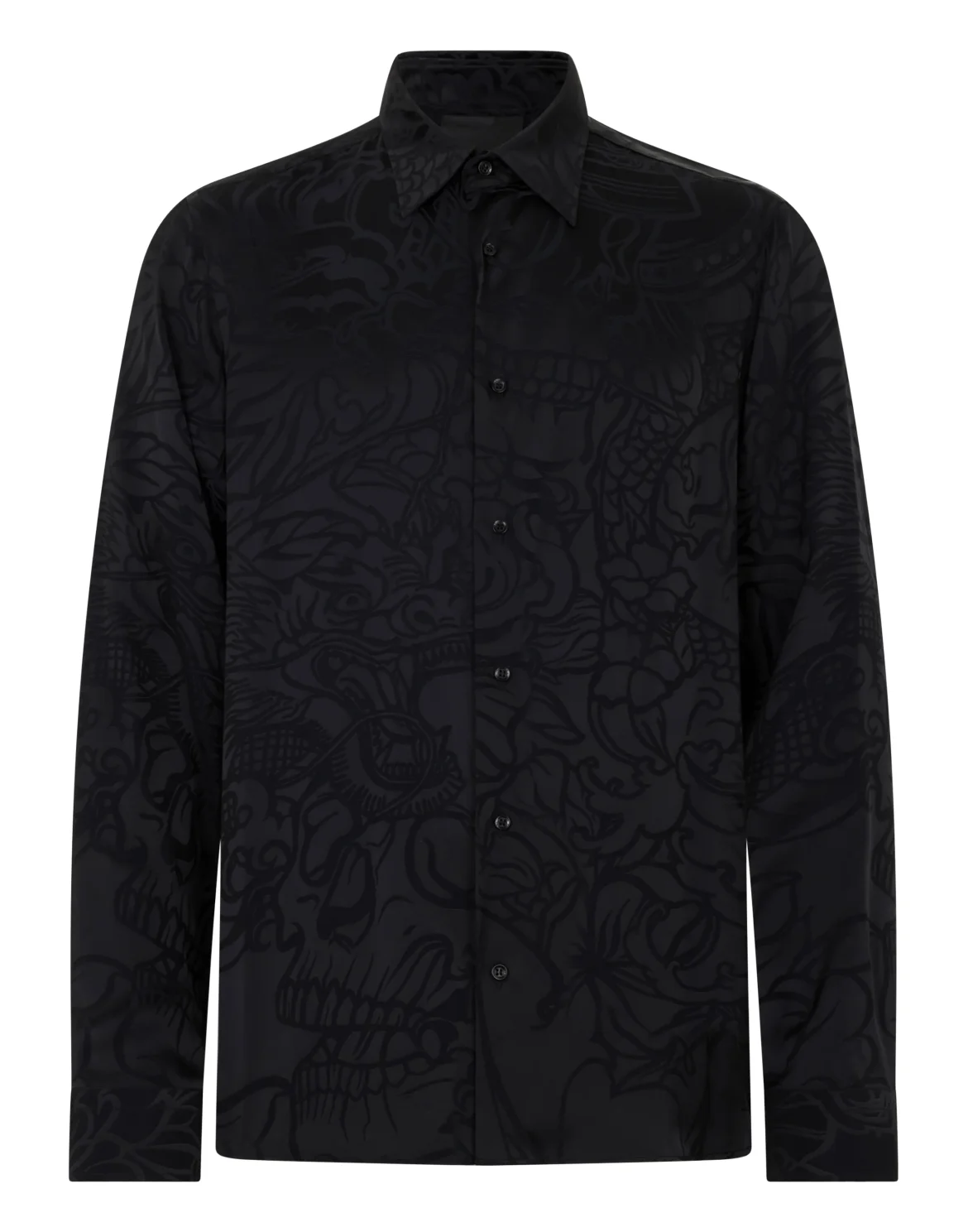 Loose Fit Silk Shirt Dragon Skull, цвет: Черный