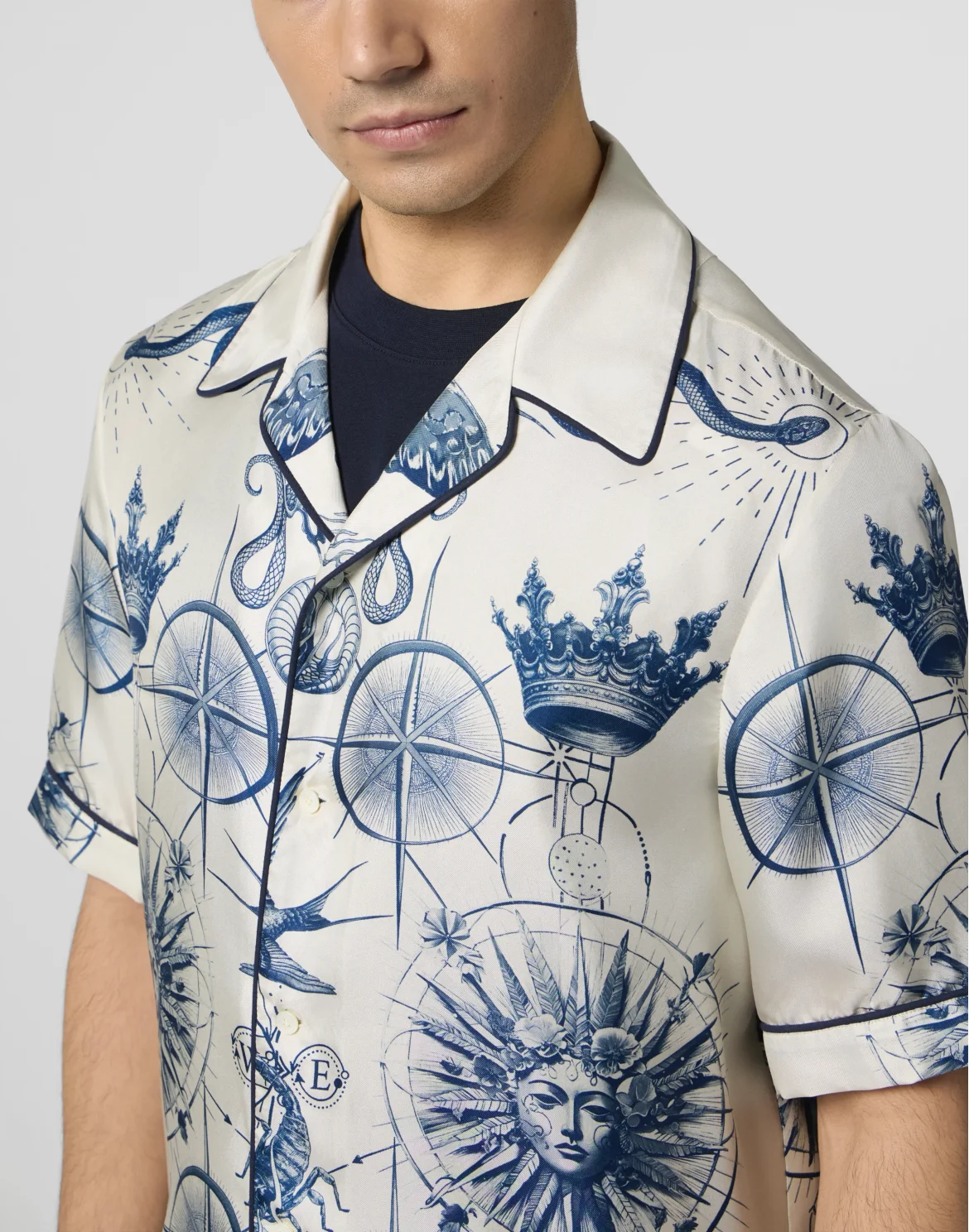 Silk Bowling Shirt All-Over Tattoo, цвет: Бежевый
