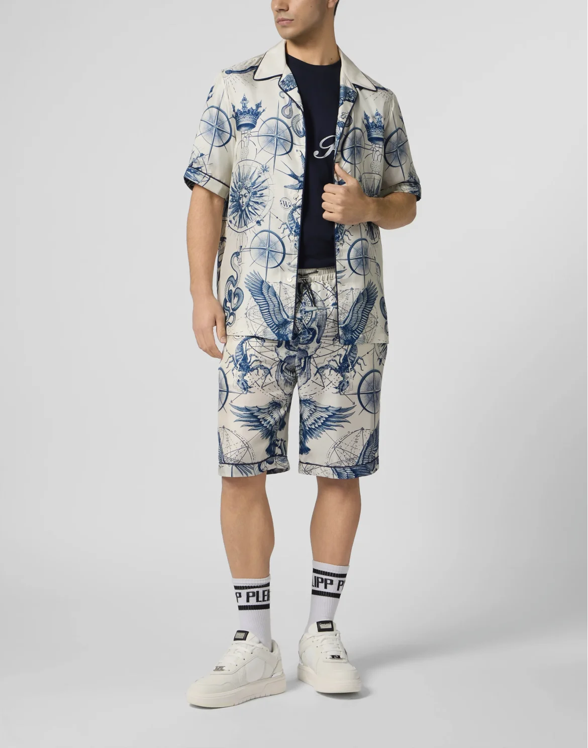 Silk Bowling Shirt All-Over Tattoo, цвет: Бежевый