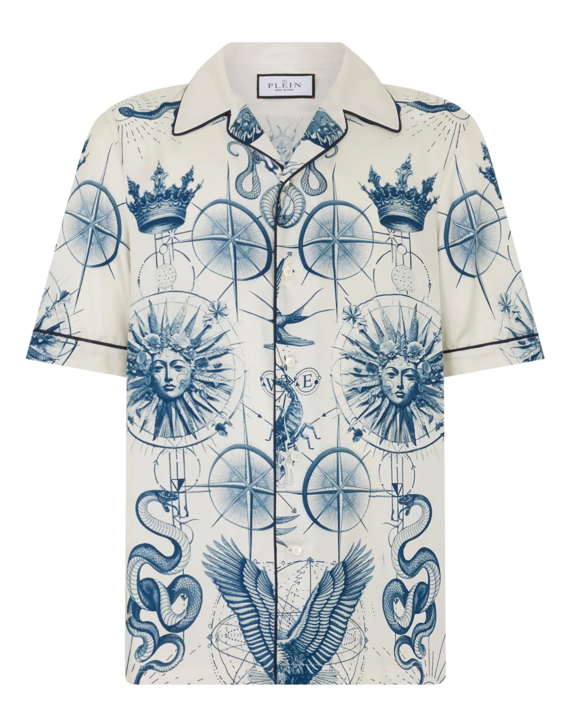 Silk Bowling Shirt All-Over Tattoo, цвет: Бежевый