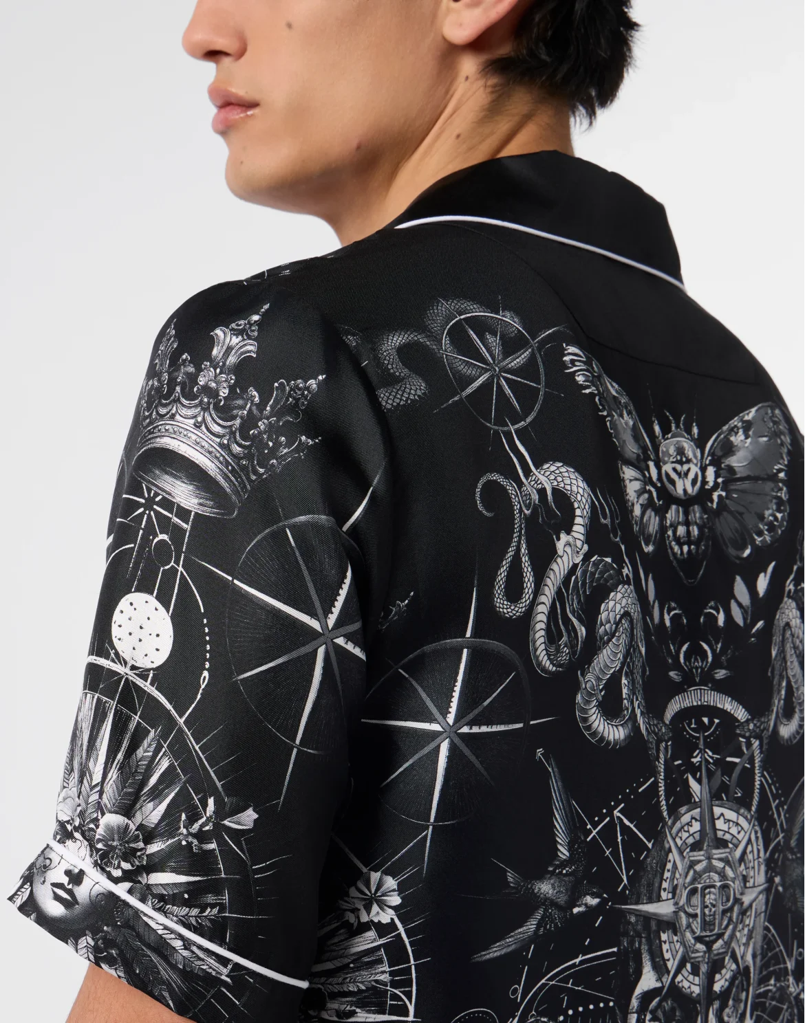 Silk Bowling Shirt All-Over Tattoo, цвет: Черный