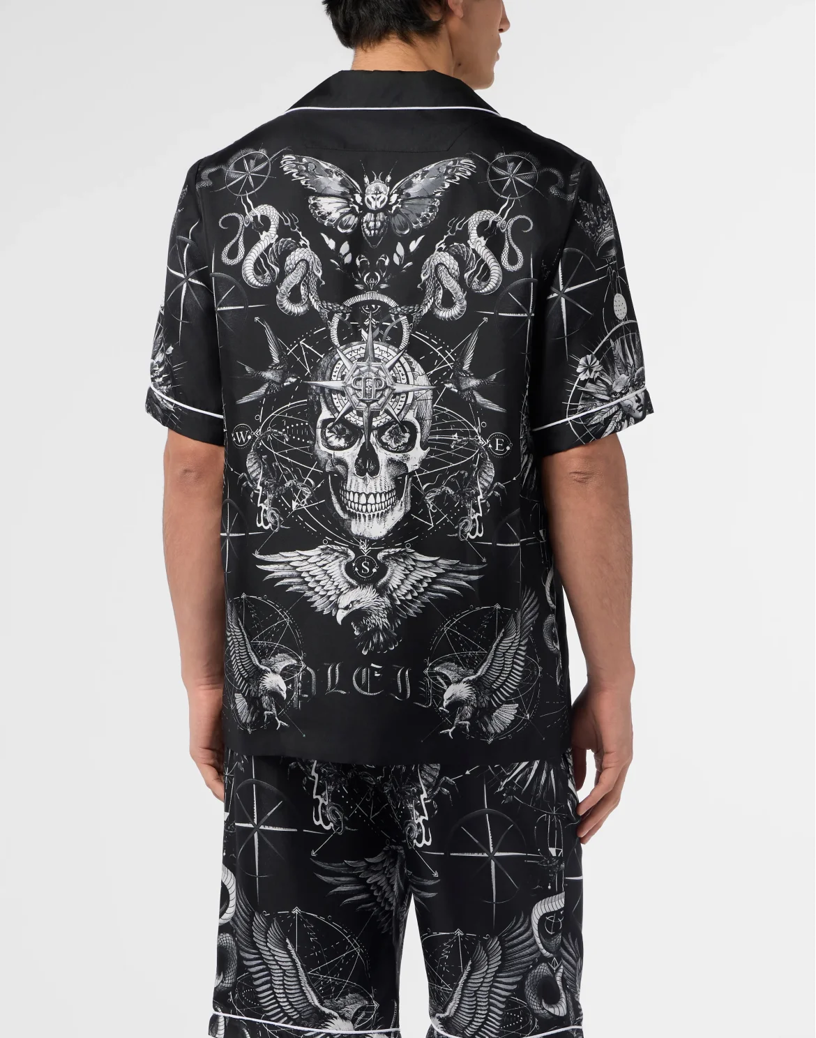 Silk Bowling Shirt All-Over Tattoo, цвет: Черный