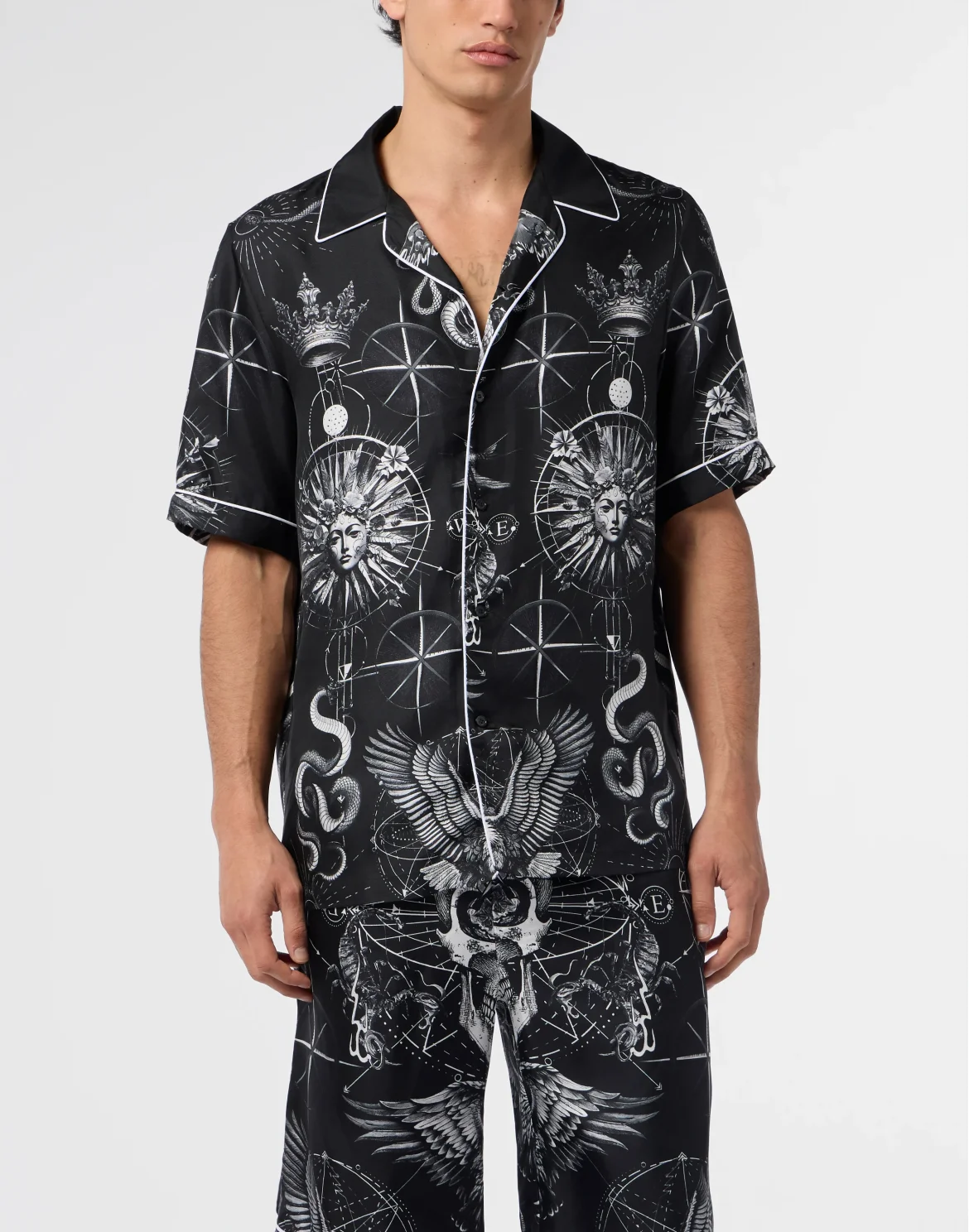 Silk Bowling Shirt All-Over Tattoo, цвет: Черный