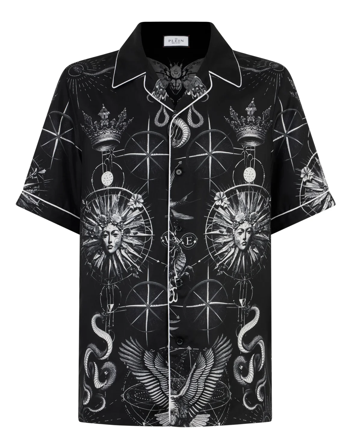 Silk Bowling Shirt All-Over Tattoo, цвет: Черный