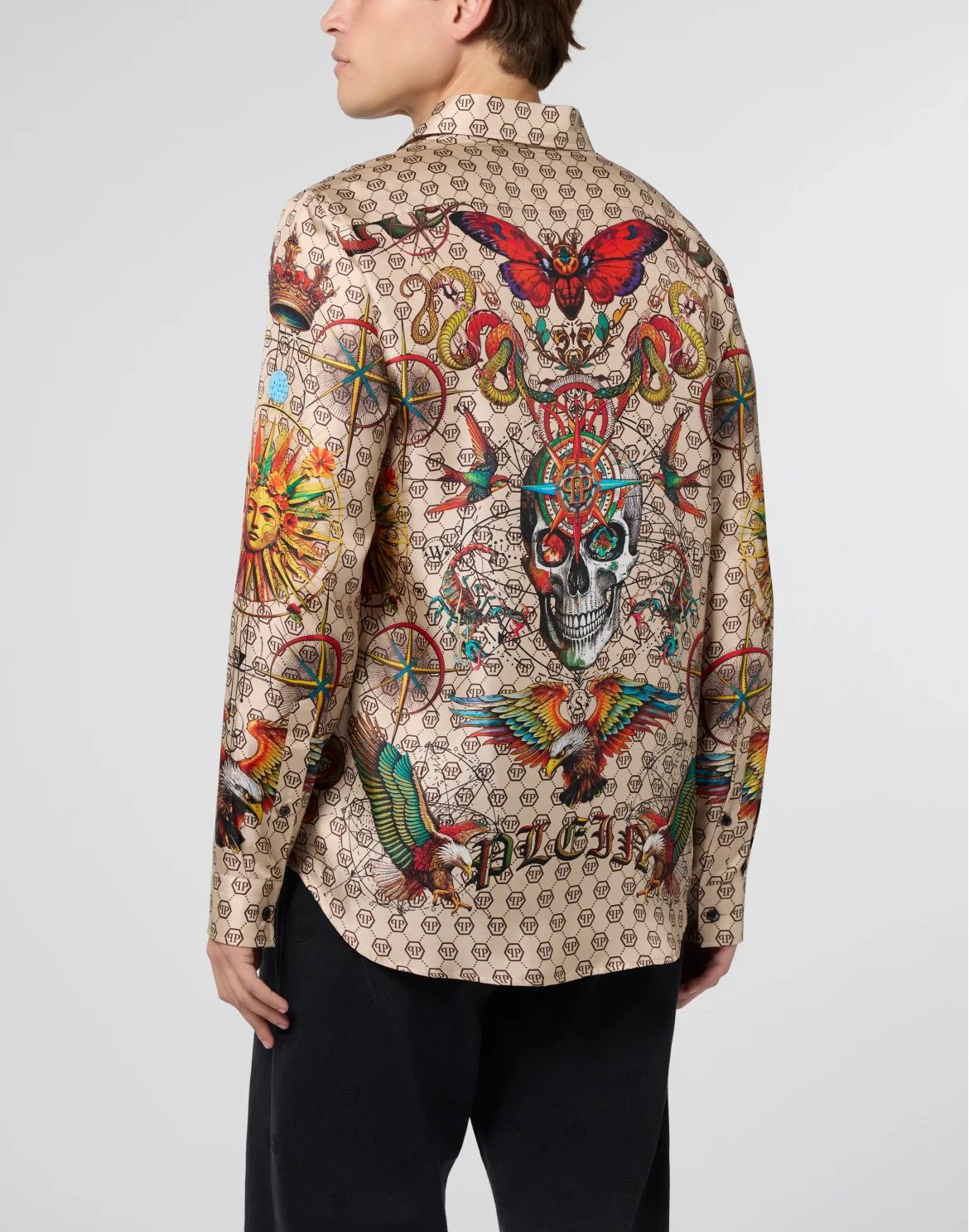 Silk Pajamas Shirt Monogram Tattoo, цвет: Бежевый