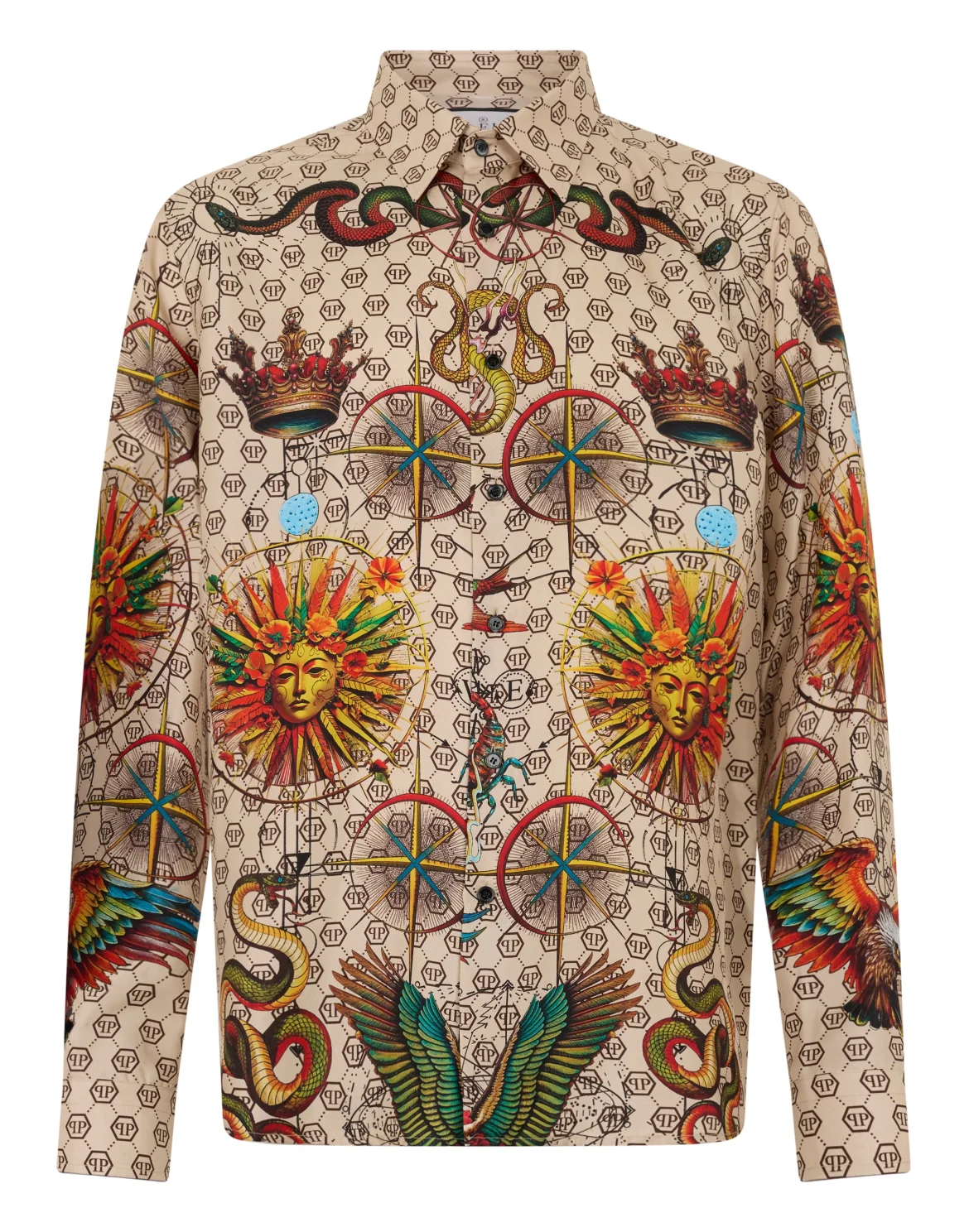 Silk Pajamas Shirt Monogram Tattoo, цвет: Бежевый