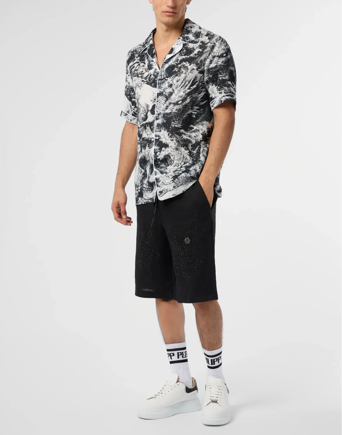 Linen Bowling Shirt All-Over Ceramic, цвет: Черный