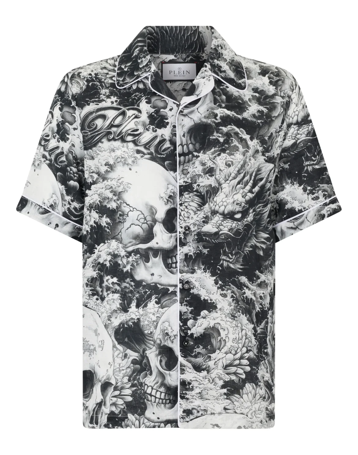 Linen Bowling Shirt All-Over Ceramic, цвет: Черный