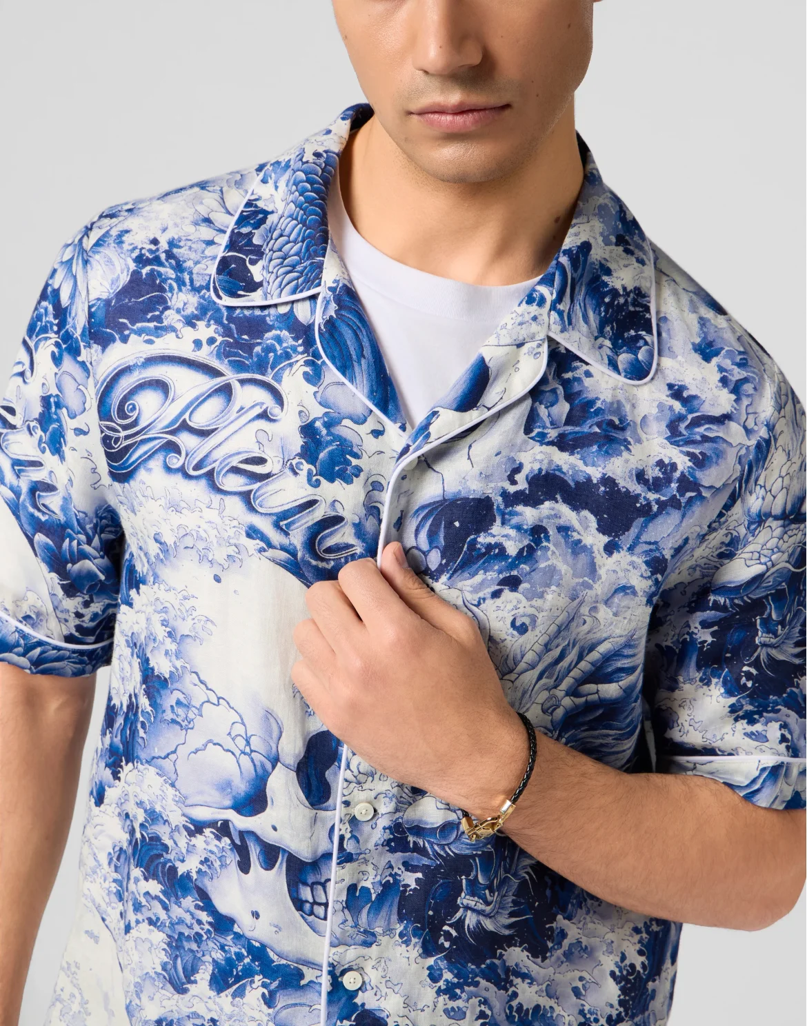 Linen Bowling Shirt All-Over Ceramic, цвет: Синий