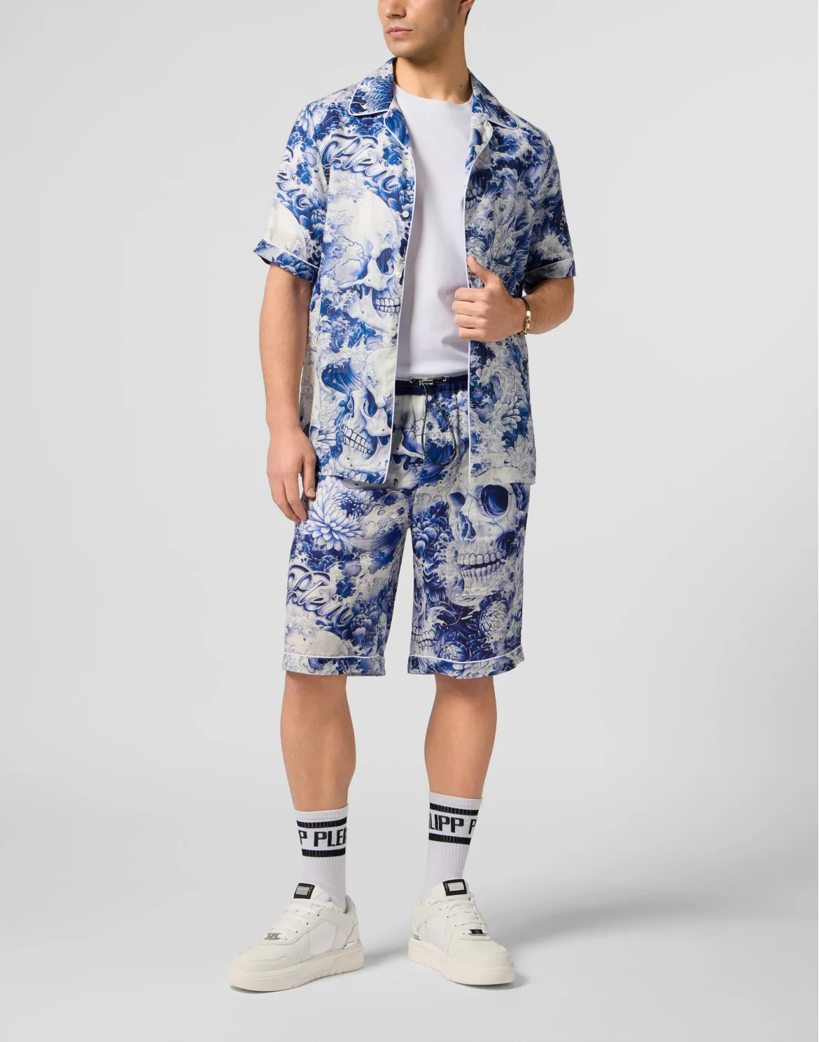 Linen Bowling Shirt All-Over Ceramic, цвет: Синий