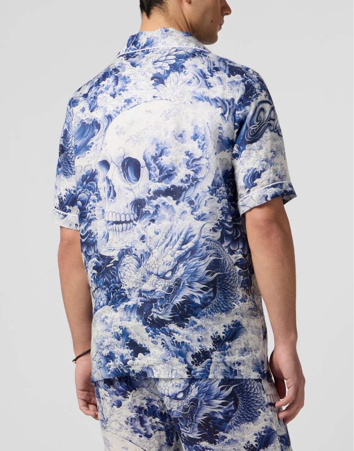 Linen Bowling Shirt All-Over Ceramic, цвет: Синий