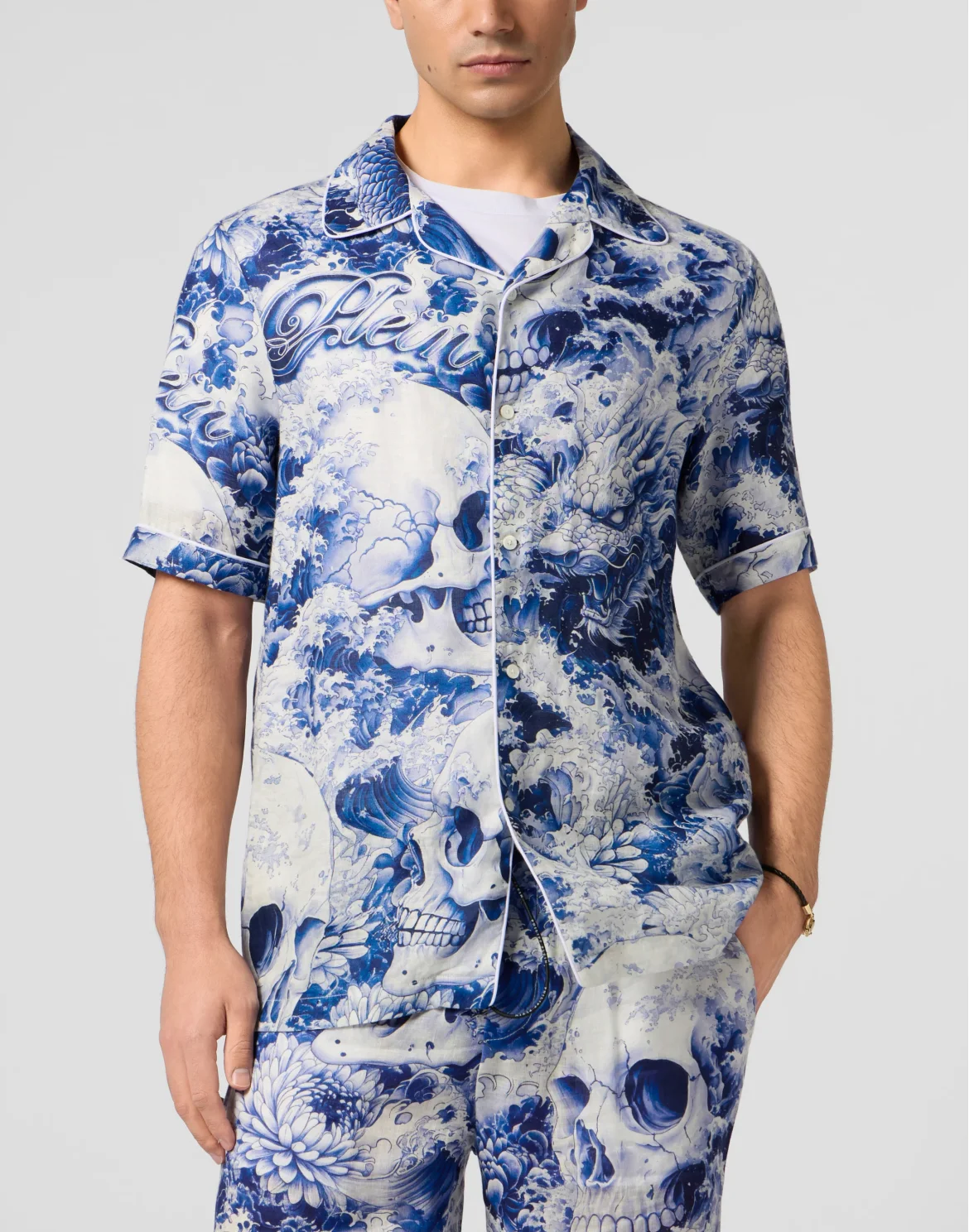Linen Bowling Shirt All-Over Ceramic, цвет: Синий