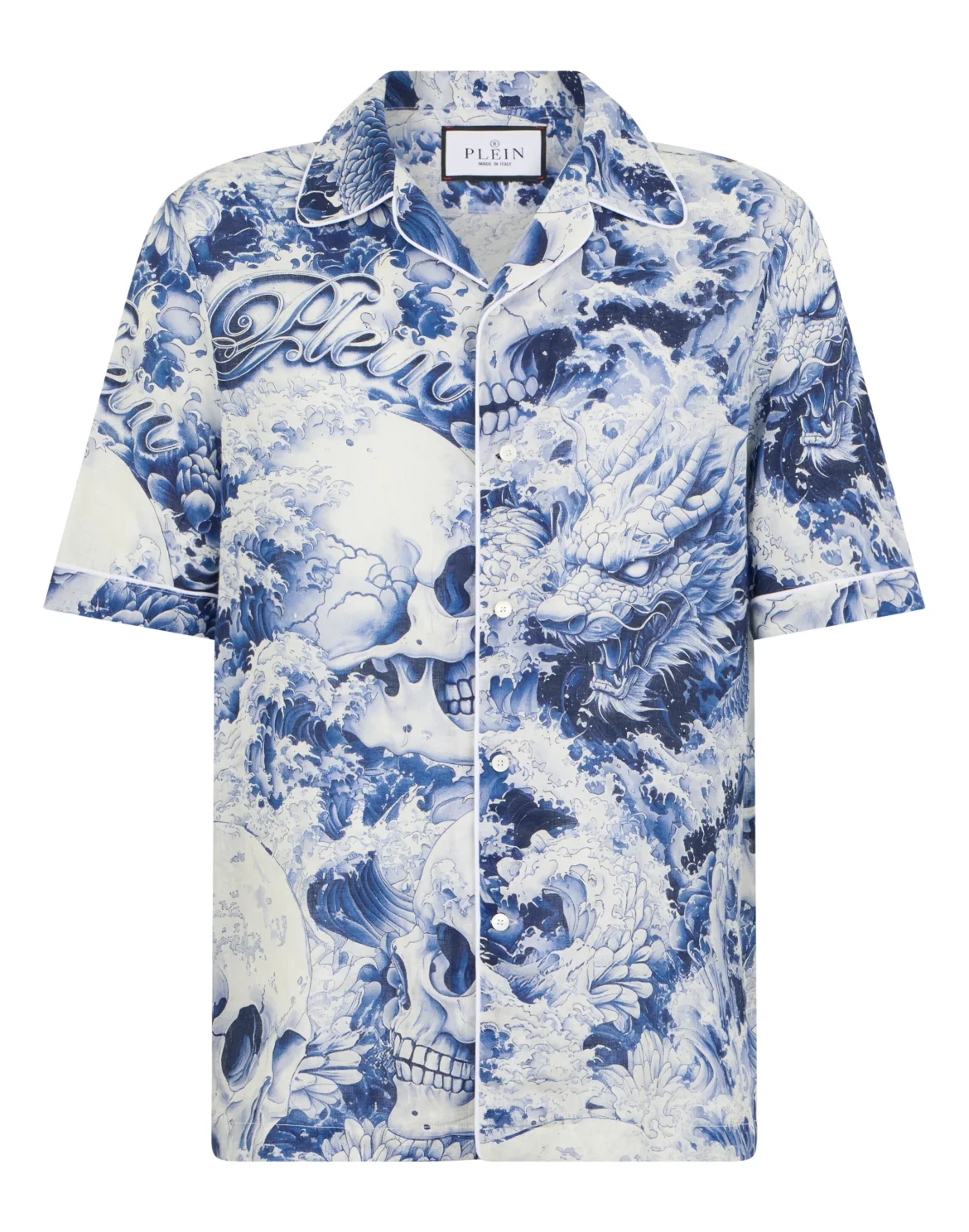 Linen Bowling Shirt All-Over Ceramic, цвет: Синий