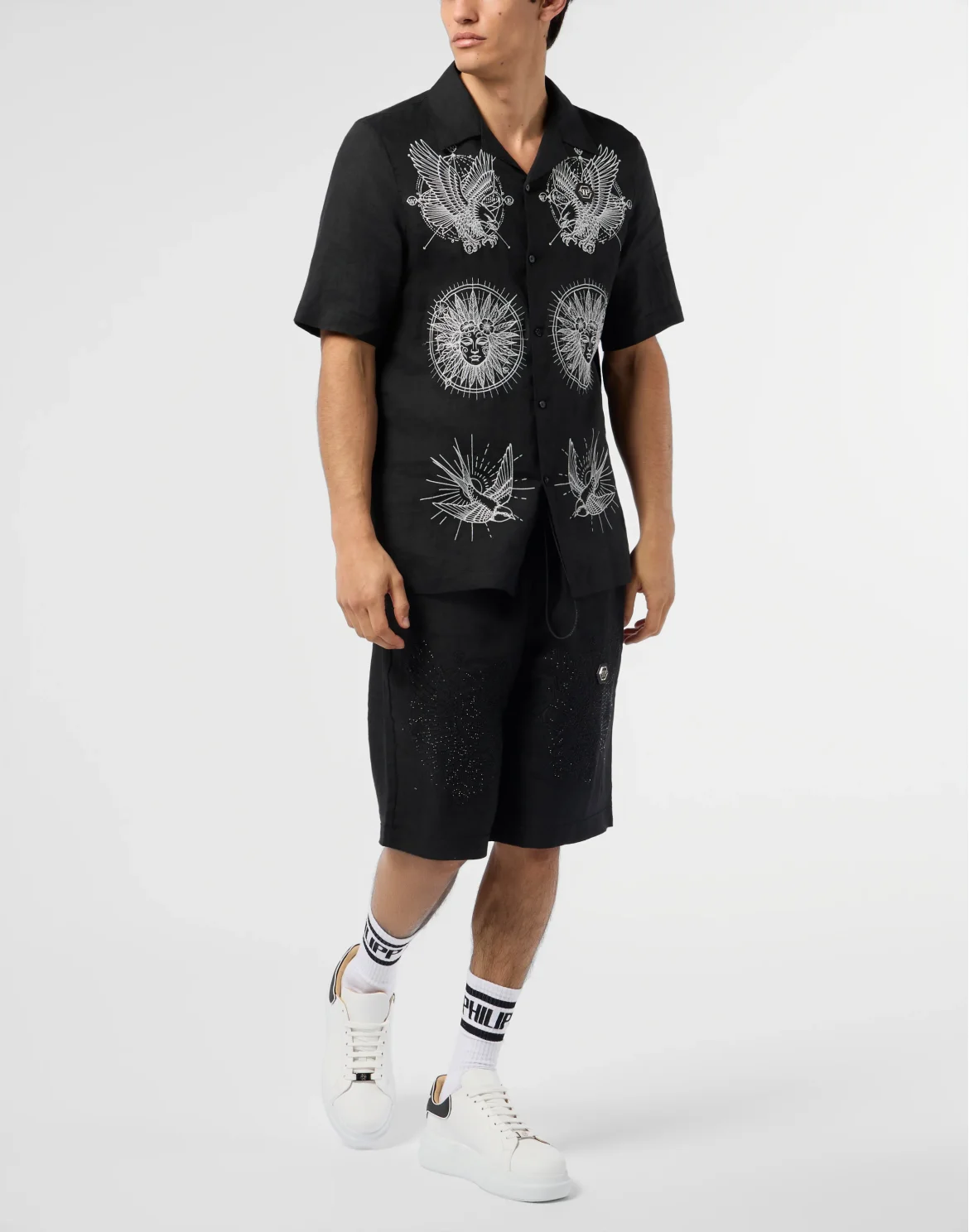 Linen Bowling Shirt Tattoo Embroidery, цвет: Черный